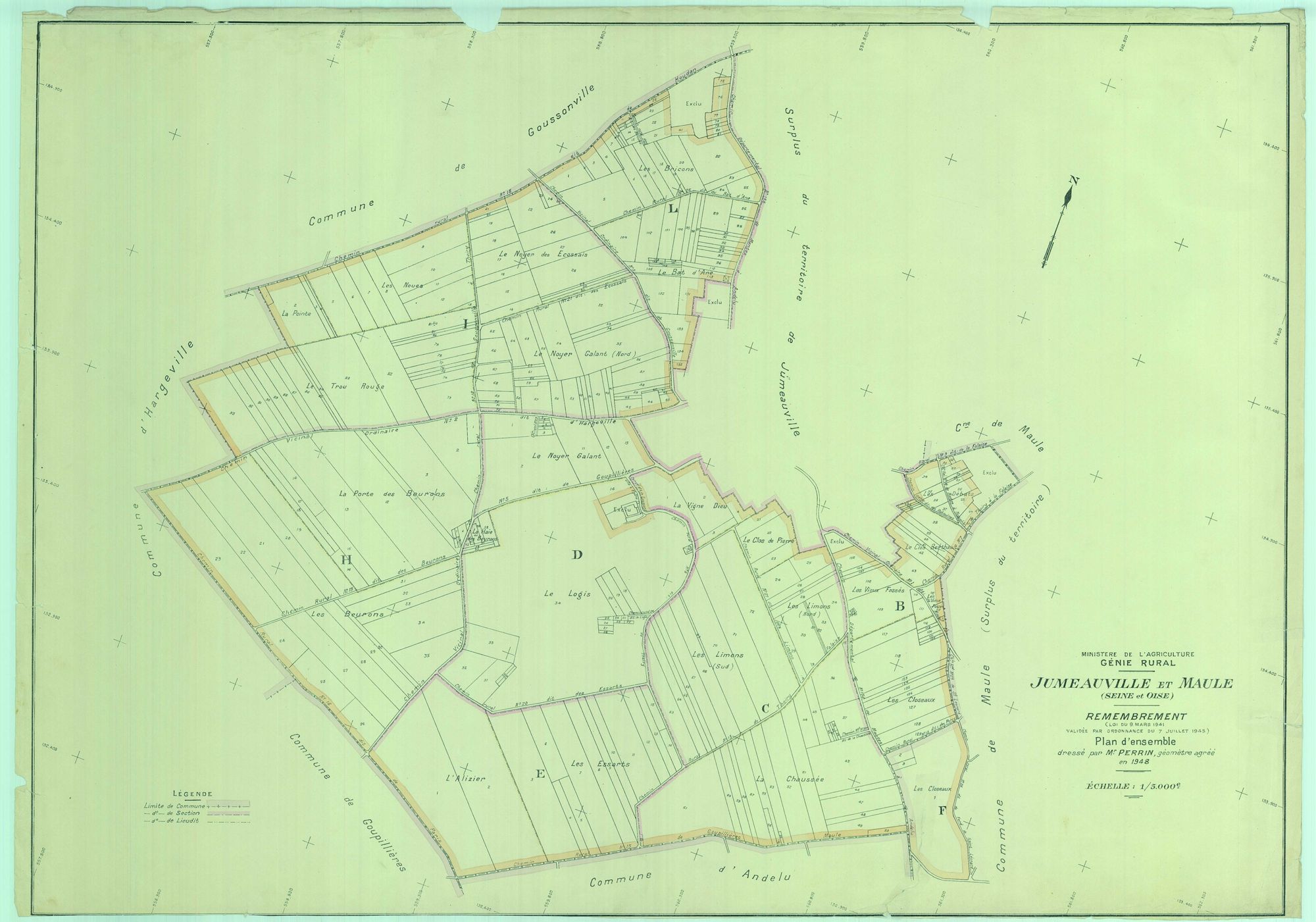Jumeauville - Plans du cadastre remembré