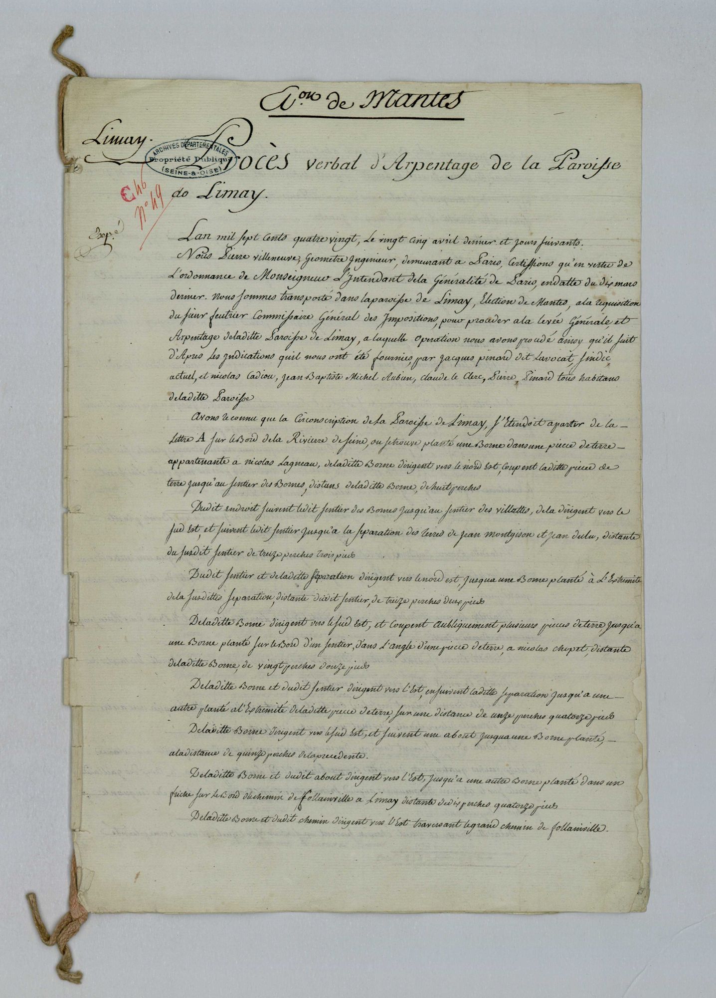 Limay - Procès-verbal d'arpentage du territoire de la paroisse de Limay