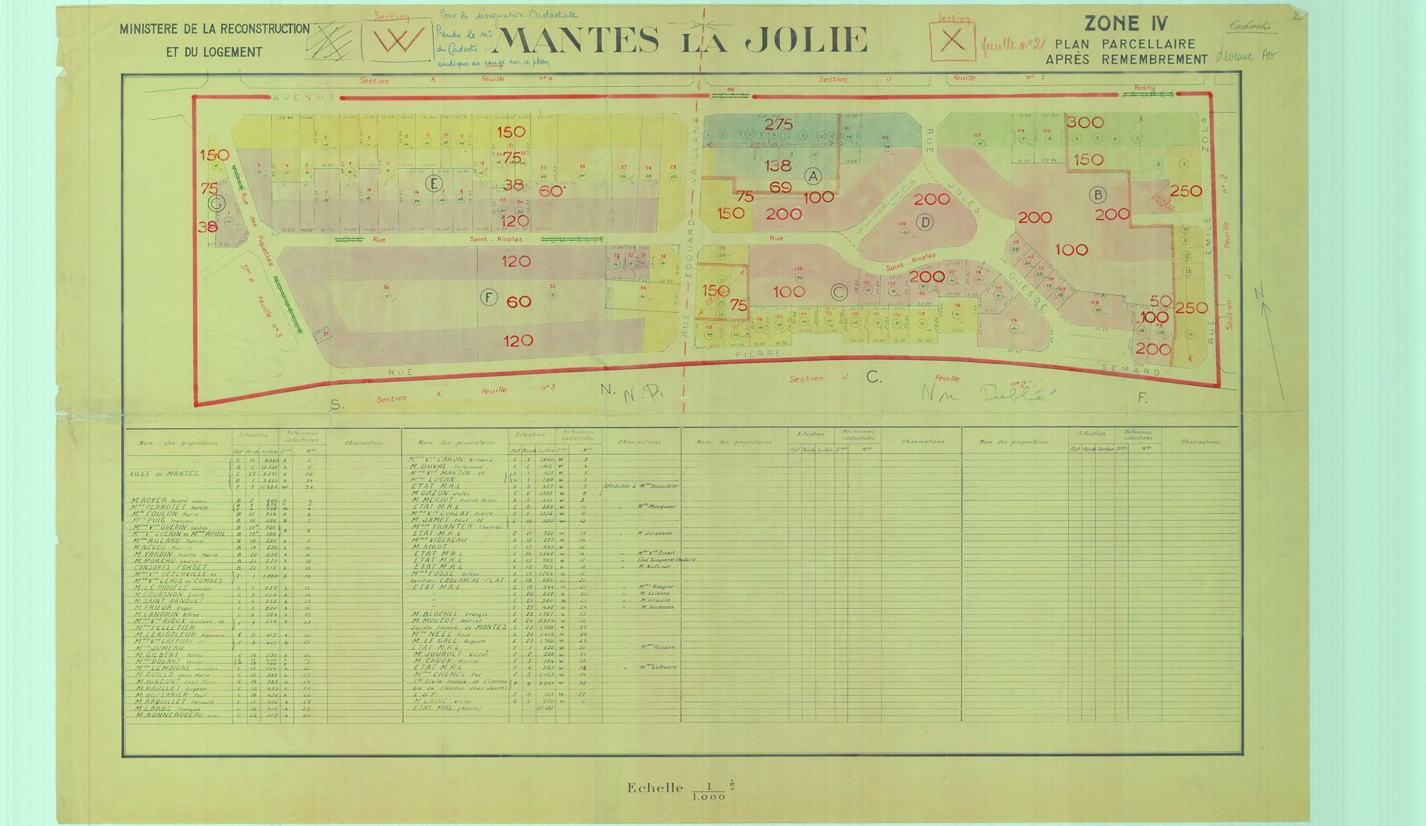 Mantes-la-Jolie - Plans du cadastre remembré