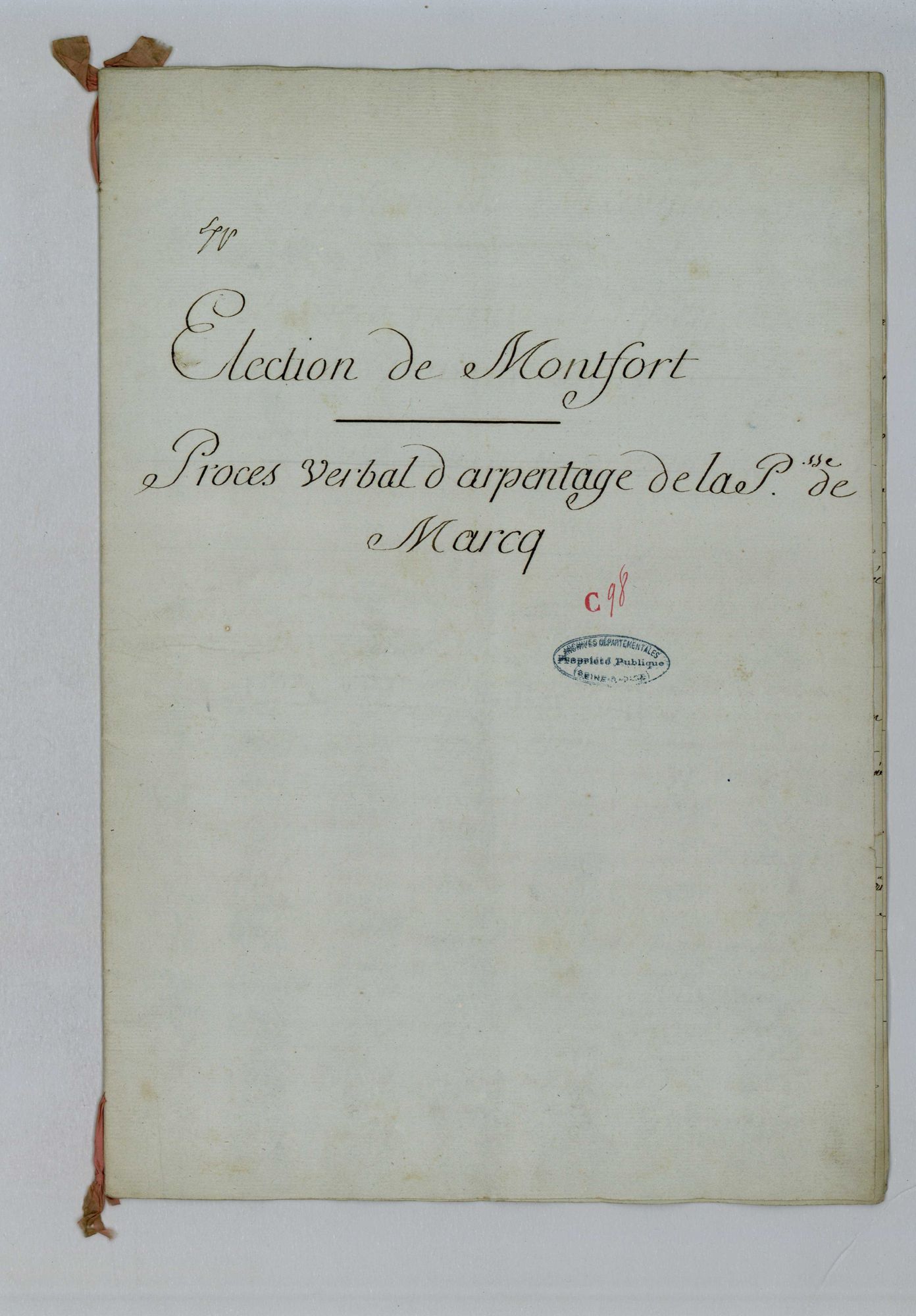 Marcq - Procès-verbal d'arpentage du territoire de la paroisse de Marcq