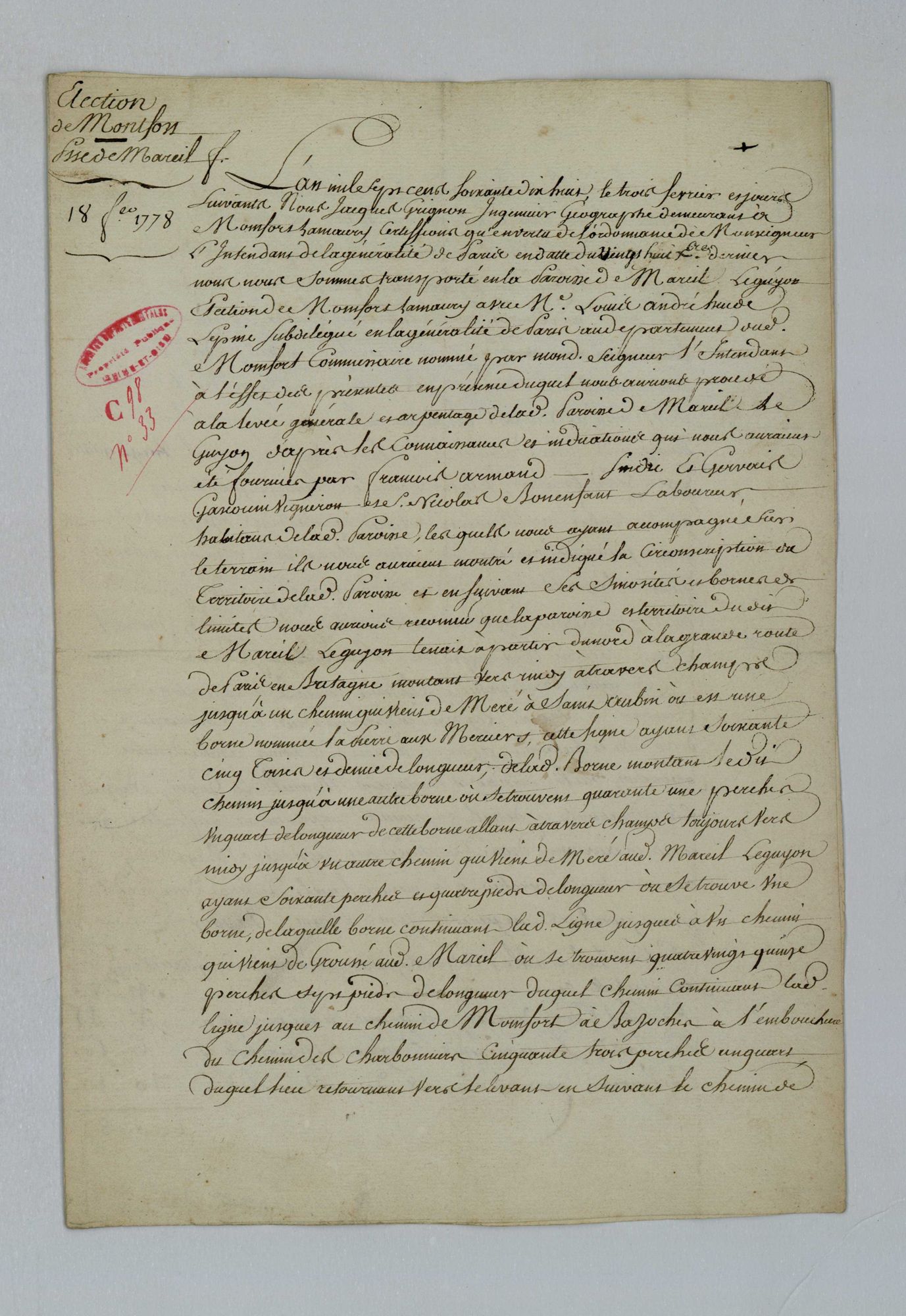 Mareil-le-Guyon - Procès-verbal d'arpentage du territoire de la paroisse de Mareil-le-Guyon