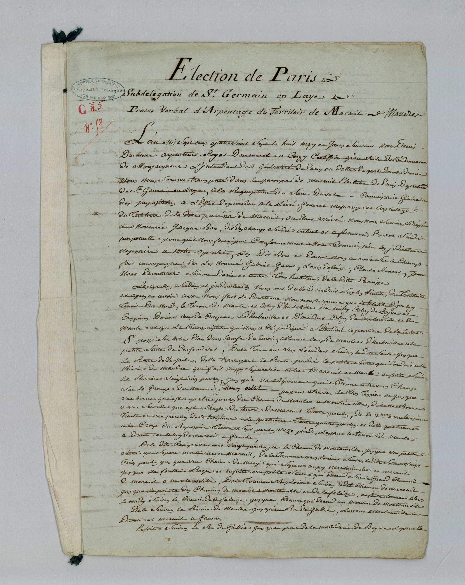 Mareil-sur-Mauldre - Procès-verbal d'arpentage du territoire de la paroisse de Mareil-sur-Mauldre