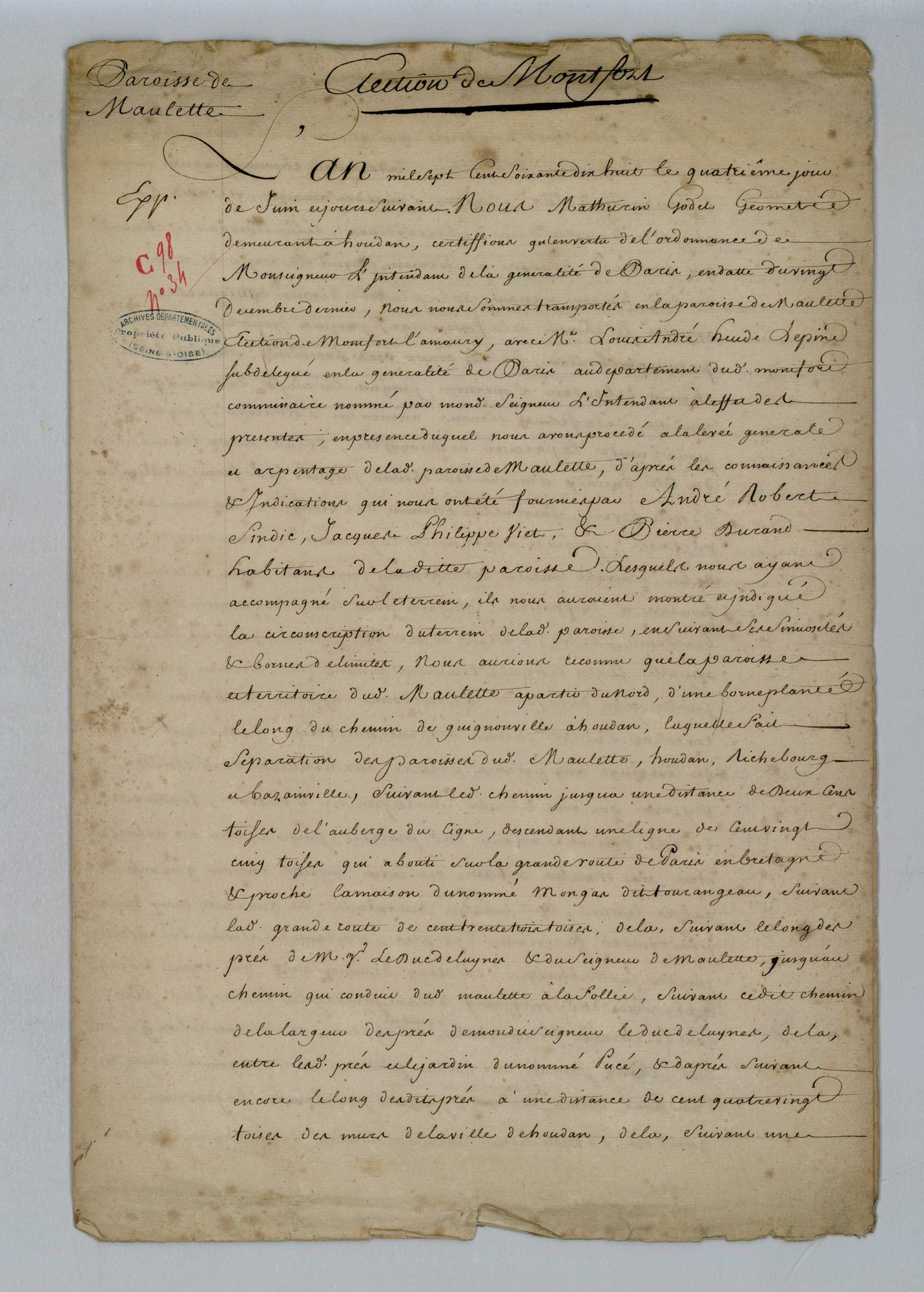 Maulette - Procès-verbal d'arpentage du territoire de la paroisse de Maulette
