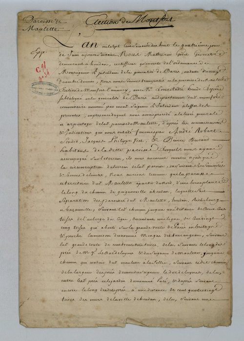 Maulette - Procès-verbal d'arpentage du territoire de la paroisse de Maulette