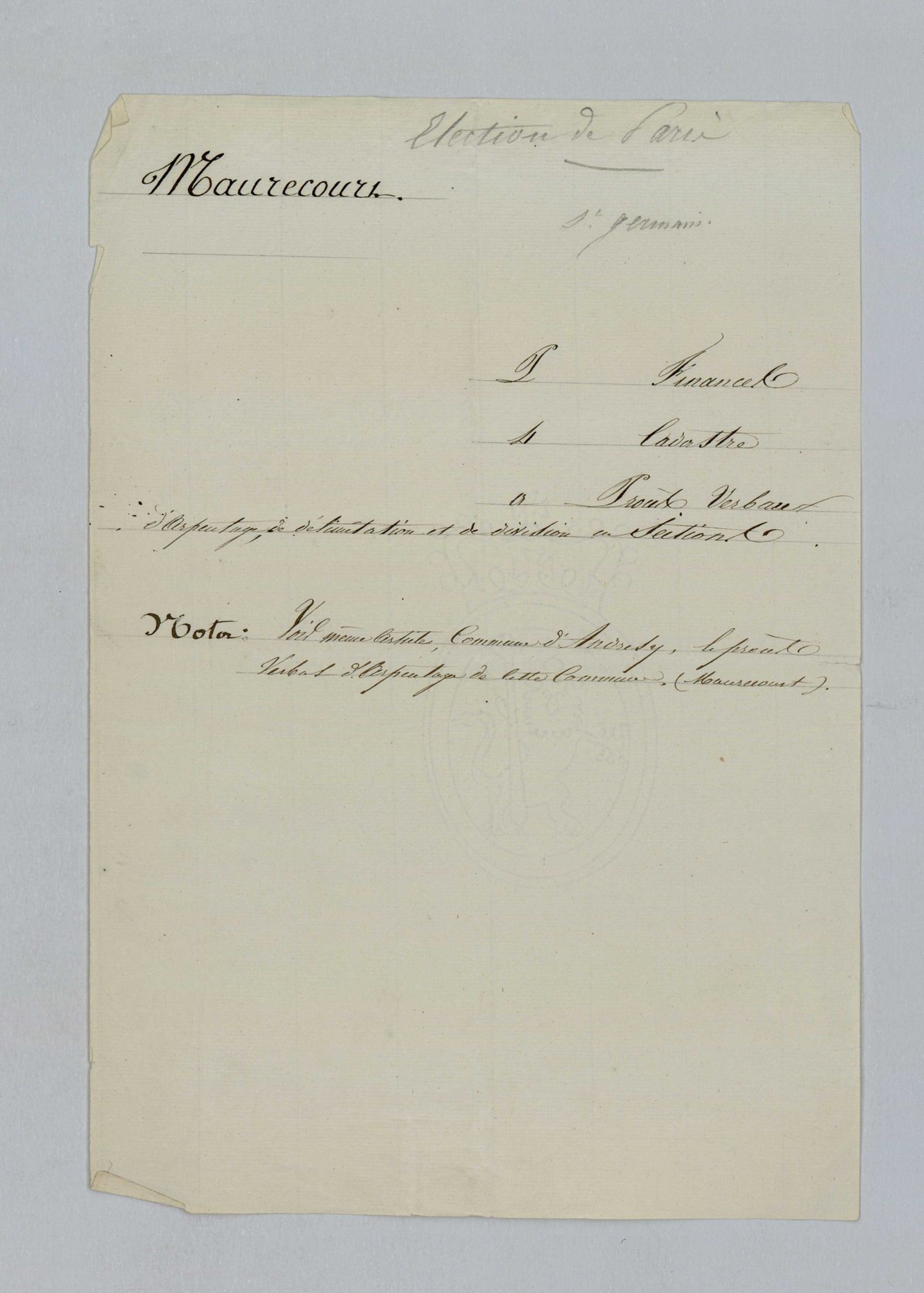 Maurecourt - Procès-verbal d'arpentage du territoire de la paroisse de Maurecourt