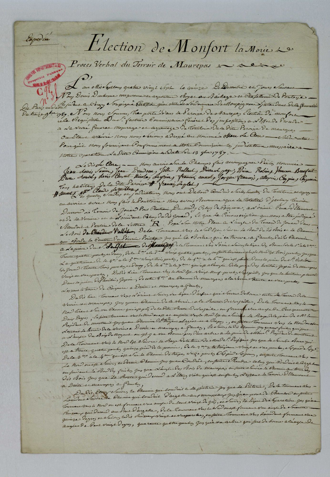 Maurepas - Procès-verbal d'arpentage du territoire de la paroisse de Maurepas