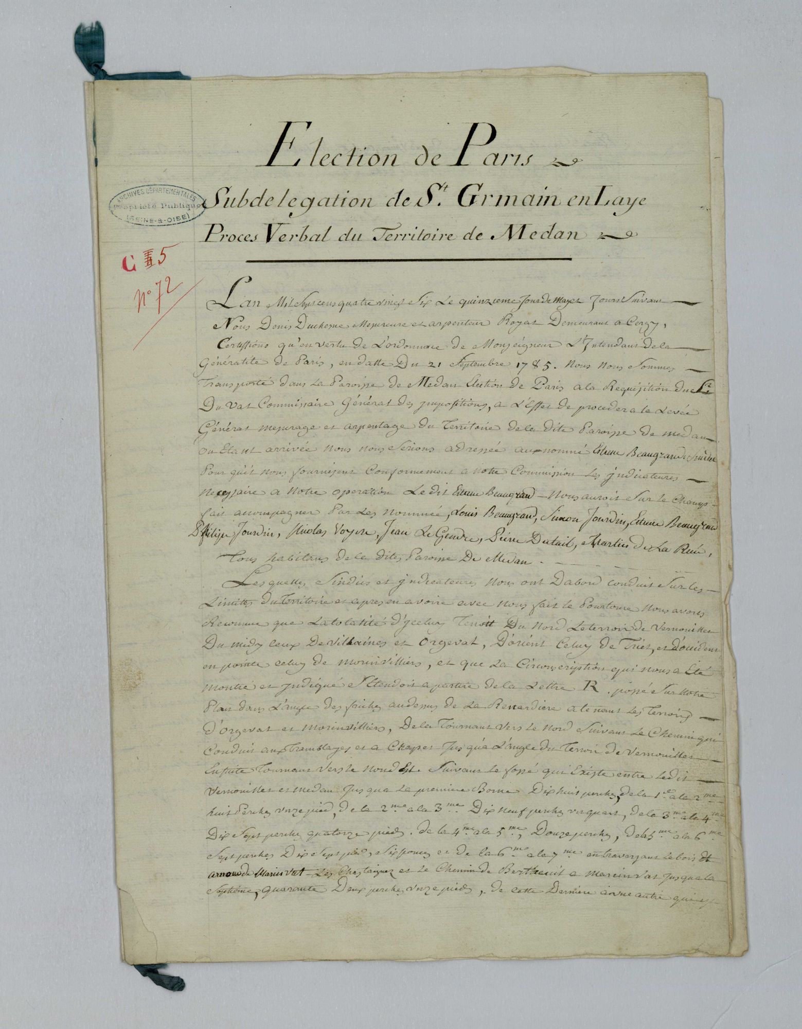 Médan - Procès-verbal d'arpentage du territoire de la paroisse de Médan