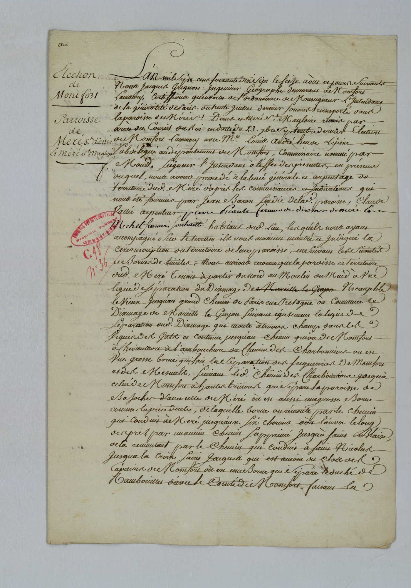 Méré - Procès-verbal d'arpentage du territoire de la paroisse de Méré