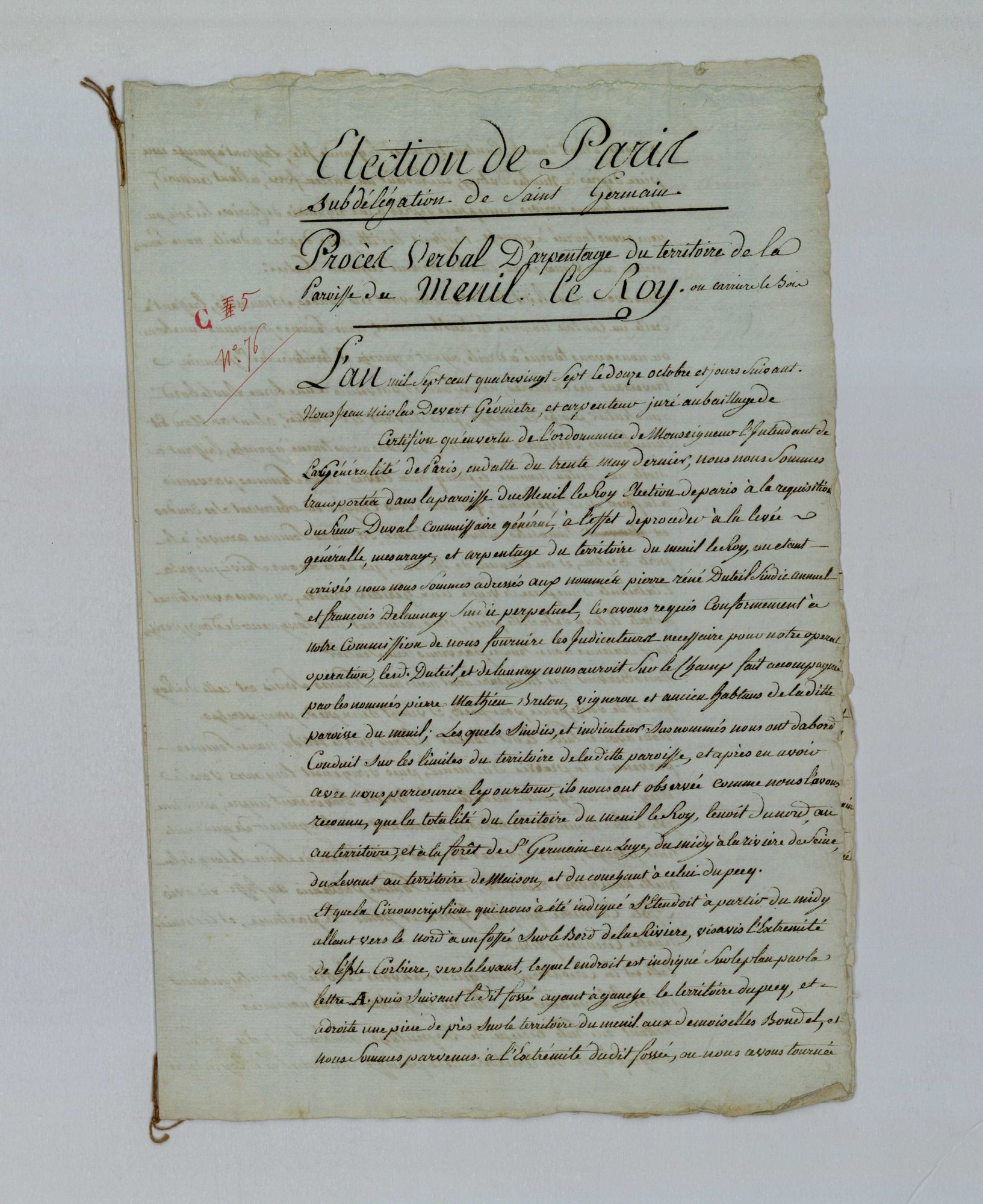 Le Mesnil-le-Roi - Procès-verbal d'arpentage du territoire de la paroisse du Mesnil-le-Roi