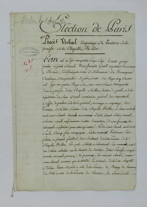 Milon-la-Chapelle - Procès-verbal d'arpentage du territoire de la paroisse de Milon-la-Chapelle
