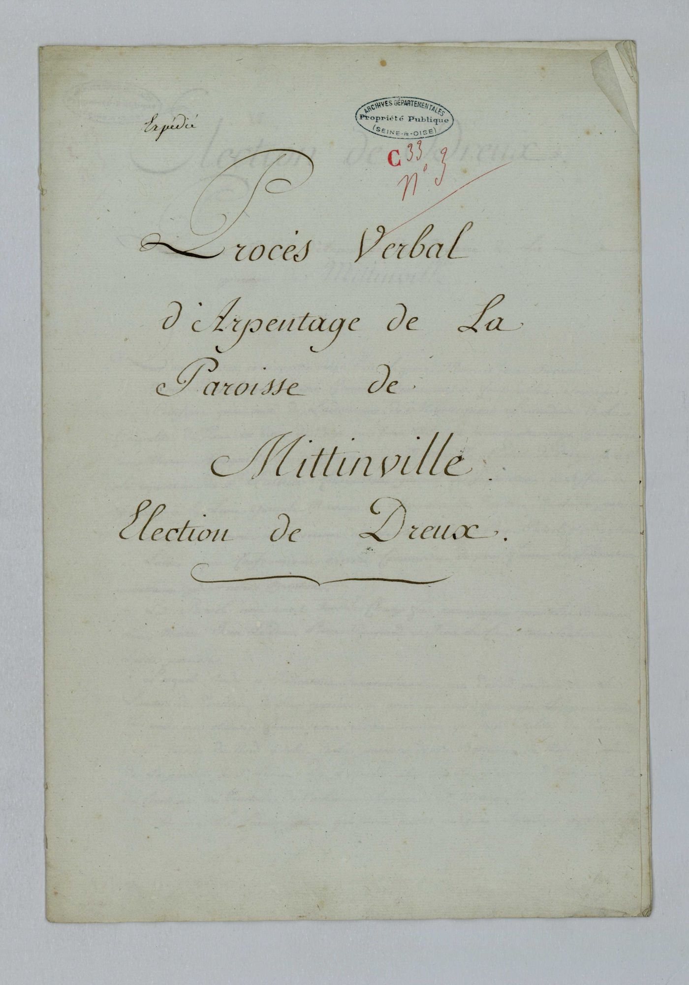Mittainville - Procès-verbal d'arpentage du territoire de la paroisse de Mittainville