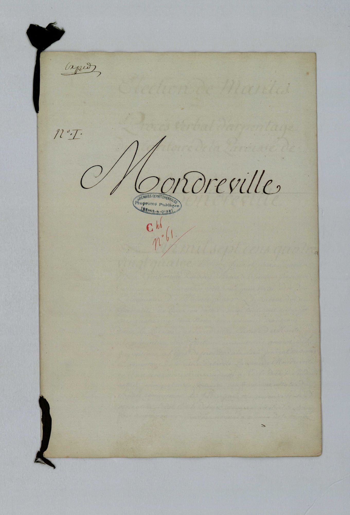 Mondreville - Procès-verbal d'arpentage du territoire de la paroisse de Mondreville