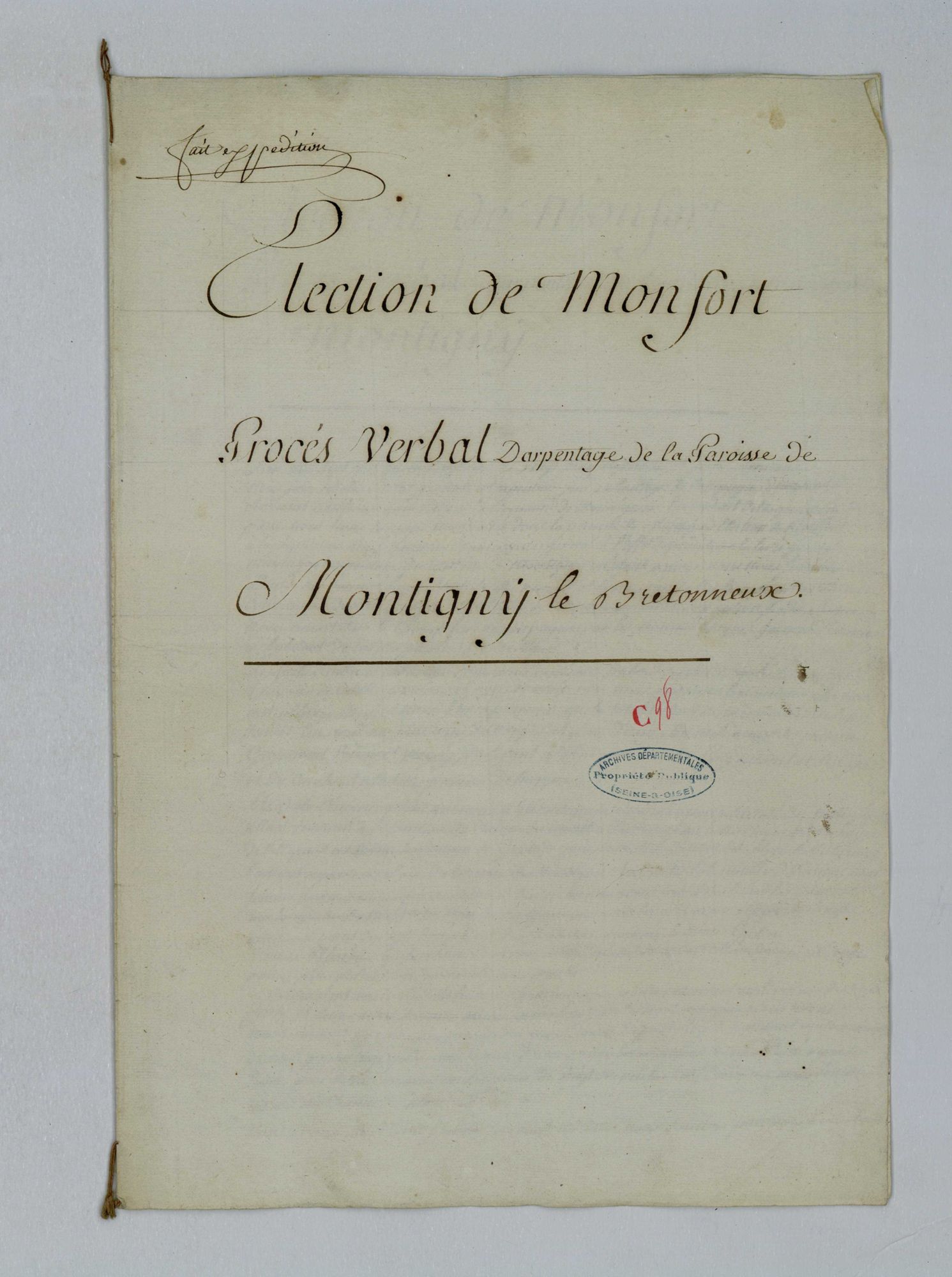 Montigny-le-Bretonneux - Procès-verbal d'arpentage du territoire de la paroisse de Montigny-le-Bretonneux