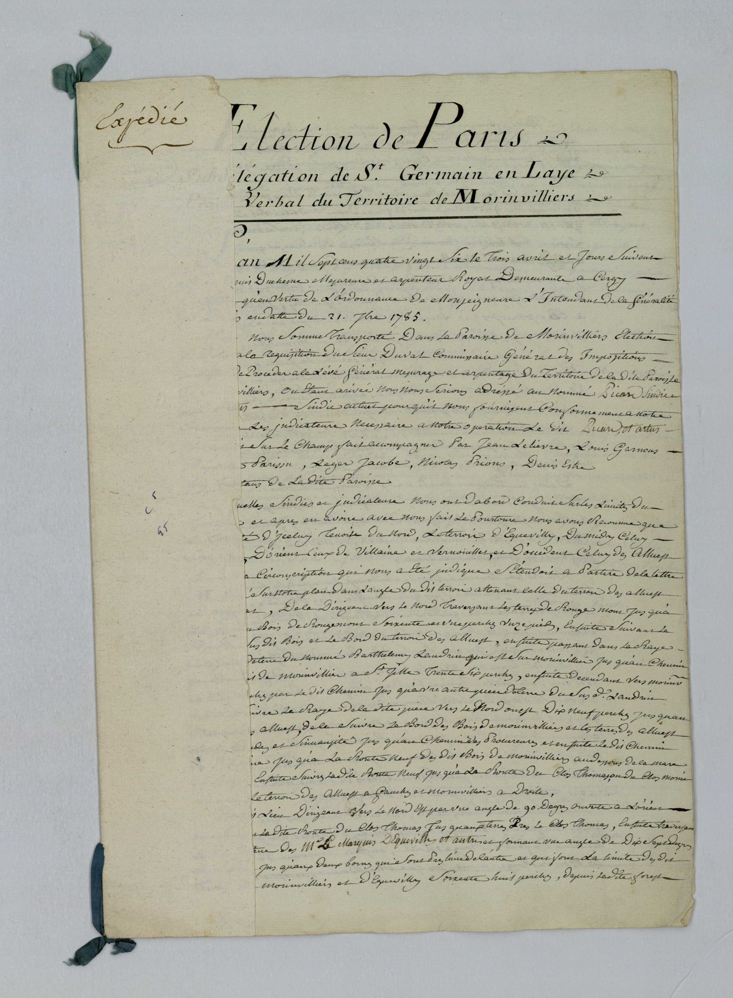 Morainvilliers - Procès-verbal d'arpentage du territoire de la paroisse de Morainvilliers