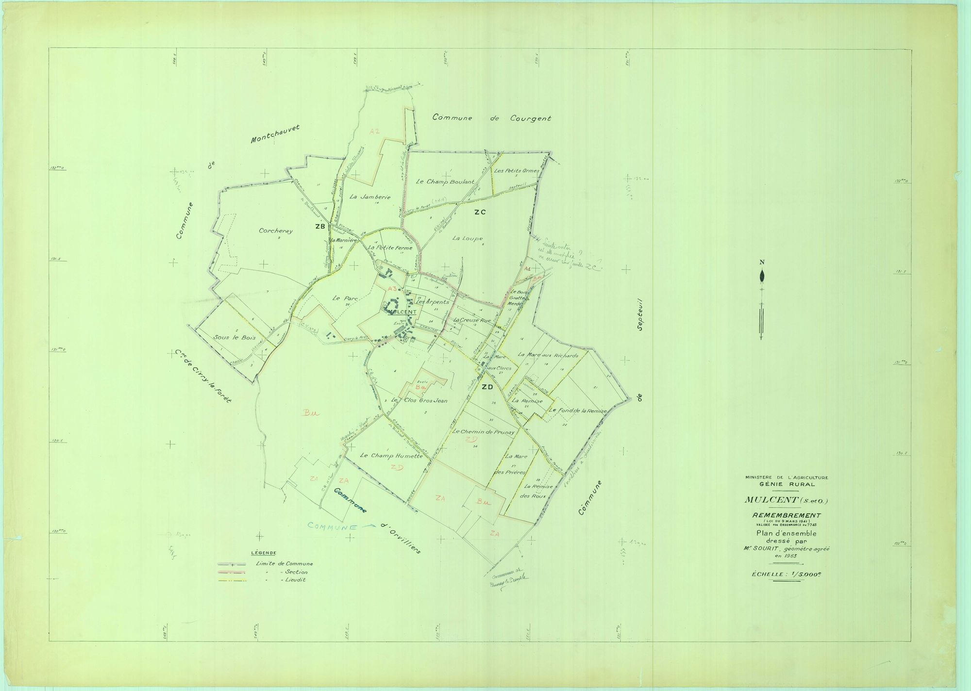 Mulcent - Plans du cadastre remembré