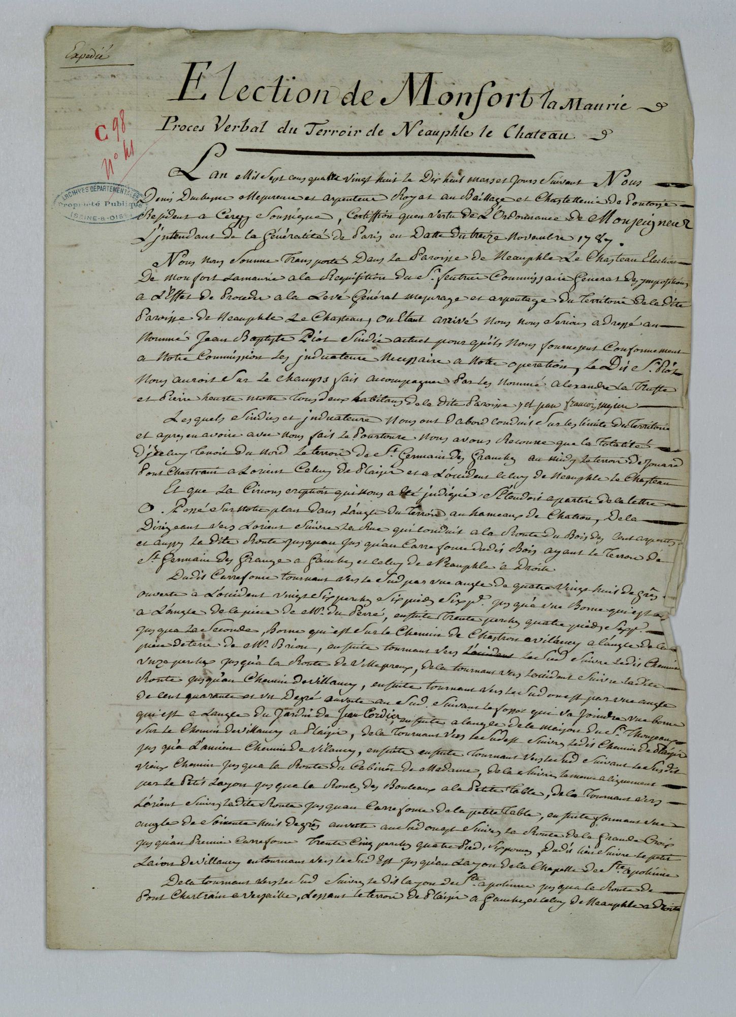 Neauphle-le-Château - Procès-verbal d'arpentage du territoire de la paroisse de Neauphle-le-Château
