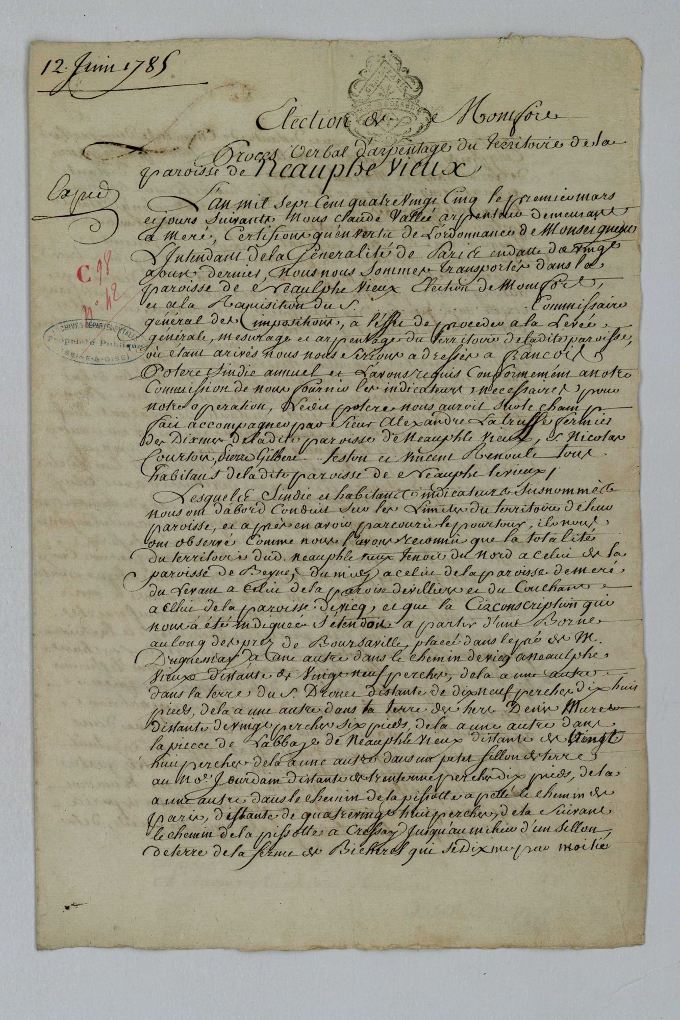 Neauphle-le-Vieux - Procès-verbal d'arpentage du territoire de la paroisse de Neauphle-le-Vieux