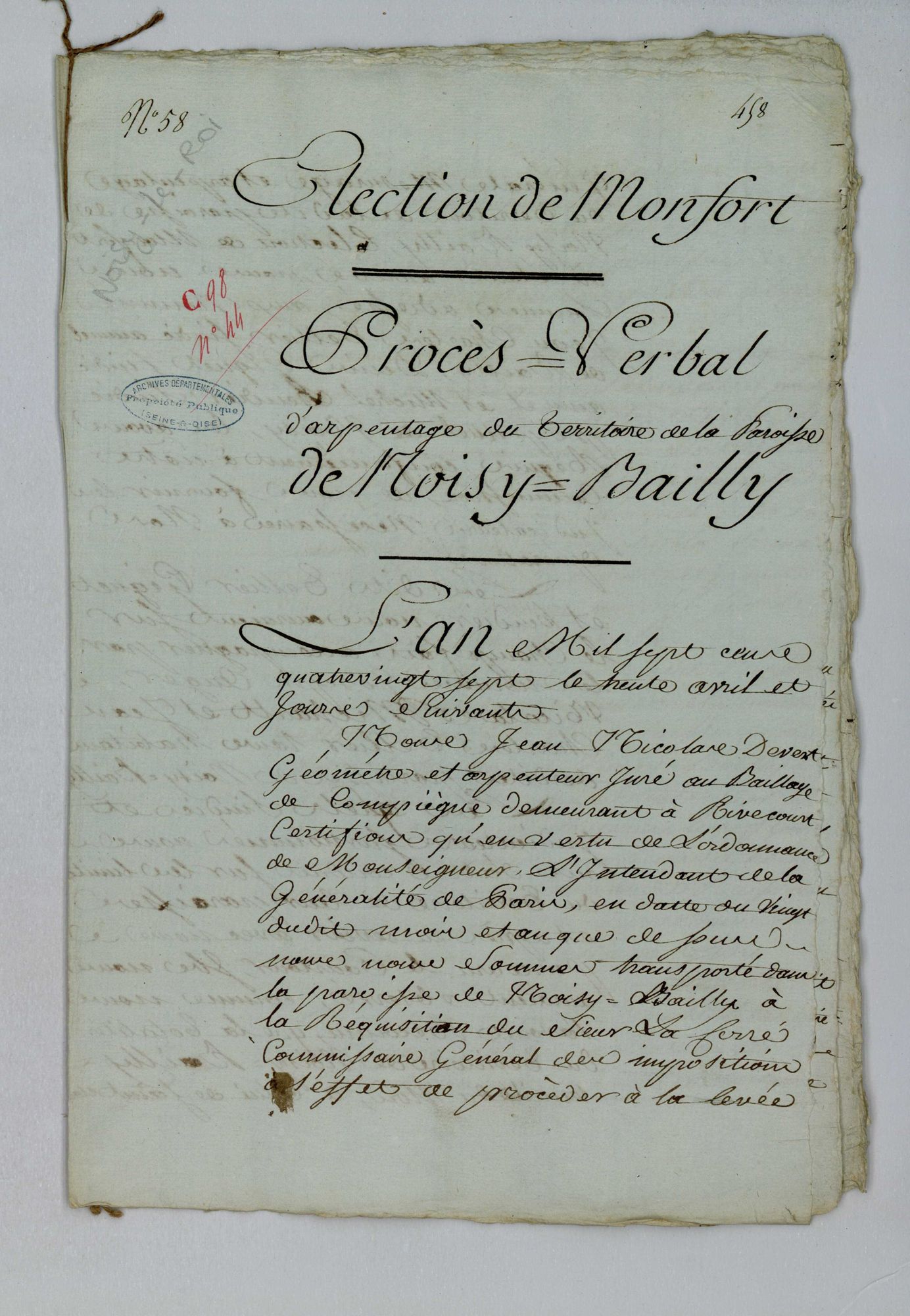 Noisy-le-Roi - Procès-verbal d'arpentage du territoire de la paroisse de Noisy-le-Roi