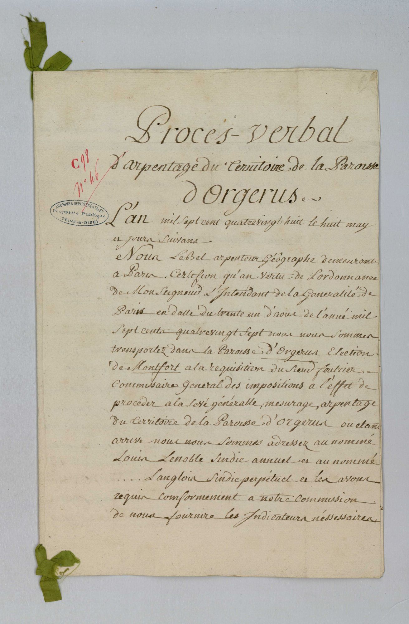 Orgerus - Procès-verbal d'arpentage du territoire de la paroisse d'Orgerus