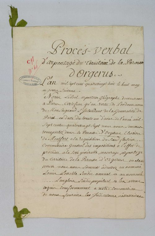 Orgerus - Procès-verbal d'arpentage du territoire de la paroisse d'Orgerus