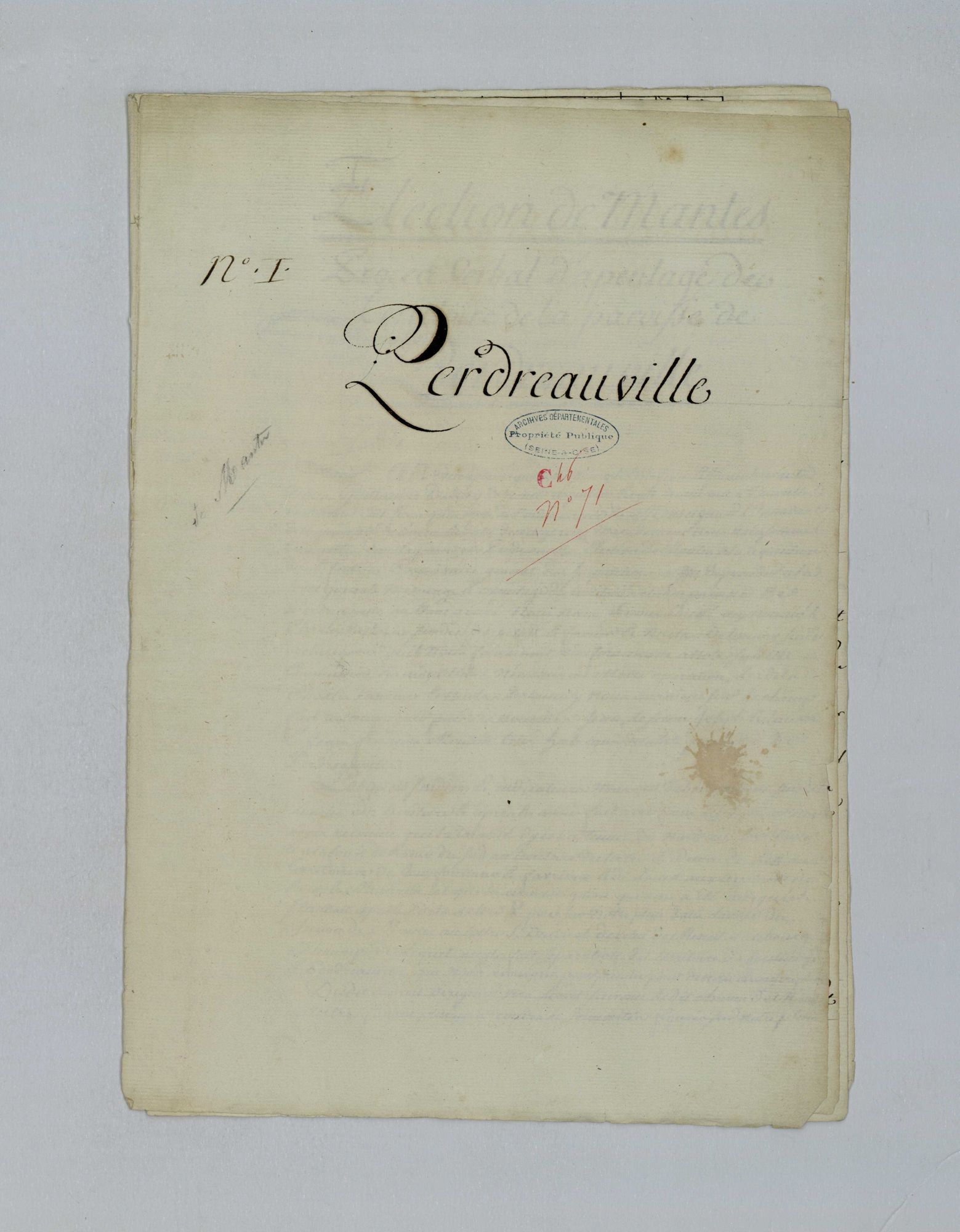 Perdreauville - Procès-verbal d'arpentage du territoire de la paroisse de Perdreauville