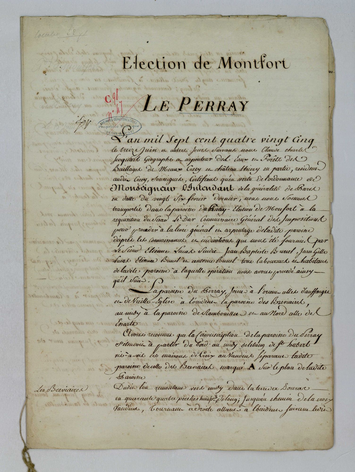 Le Perray-en-Yvelines - Procès-verbal d'arpentage du territoire de la paroisse du Perray-en-Yvelines