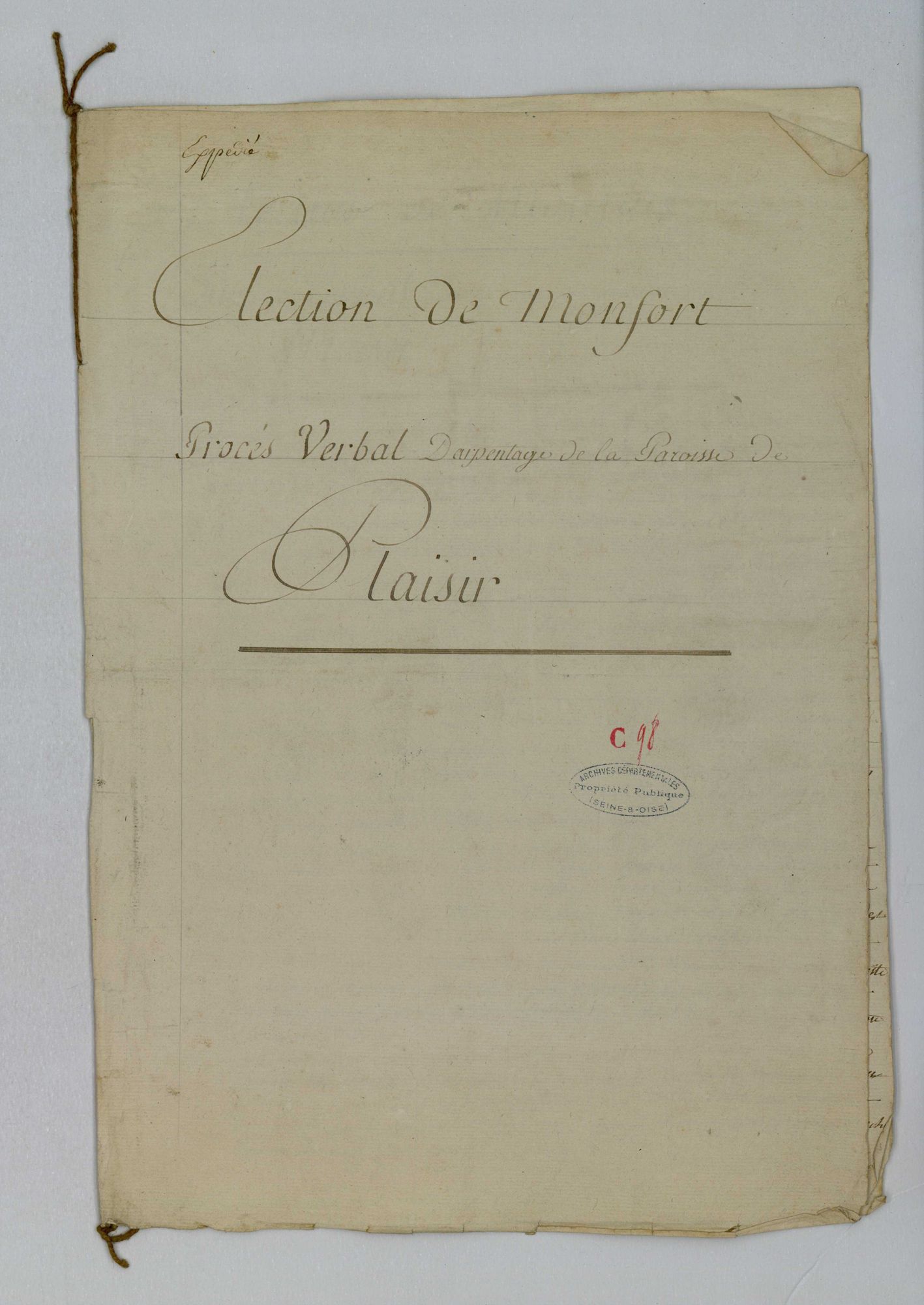 Plaisir - Procès-verbal d'arpentage du territoire de la paroisse de Plaisir