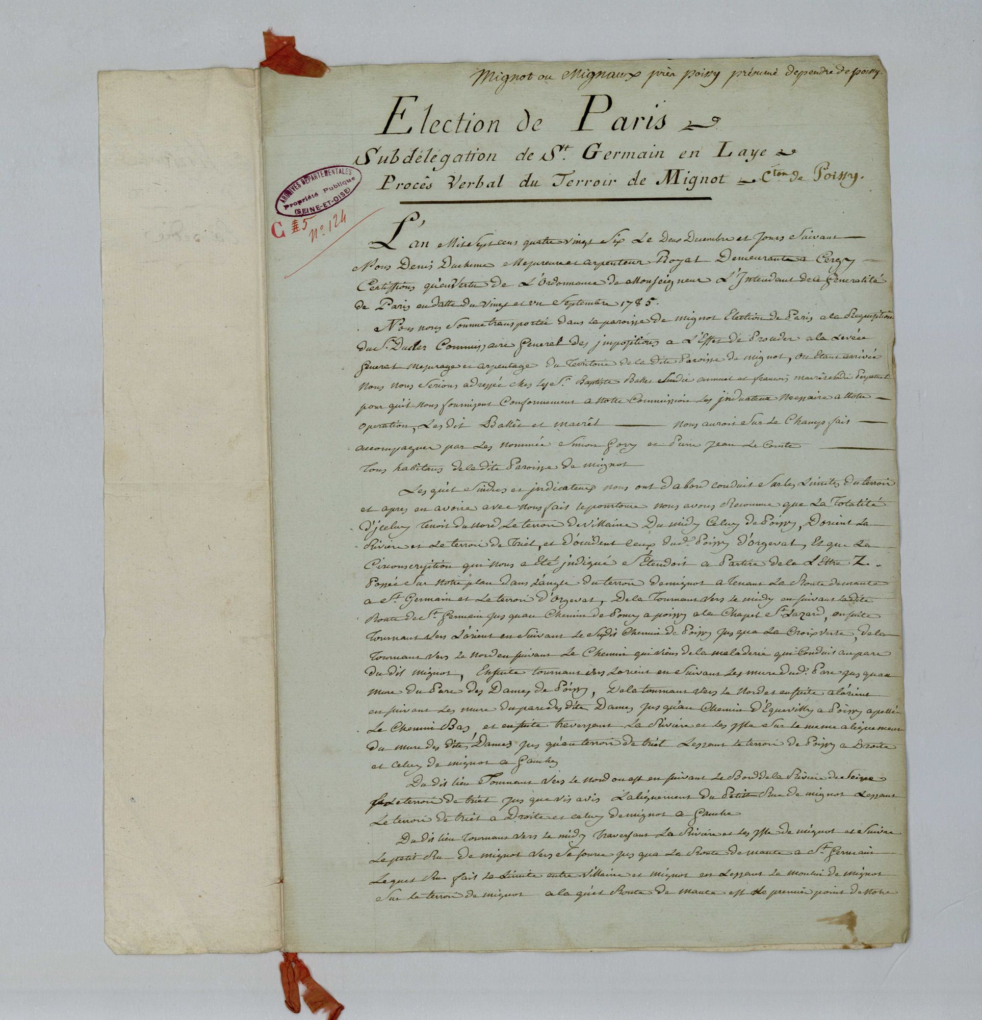 Poissy - Procès-verbal d'arpentage du territoire de la paroisse de Poissy