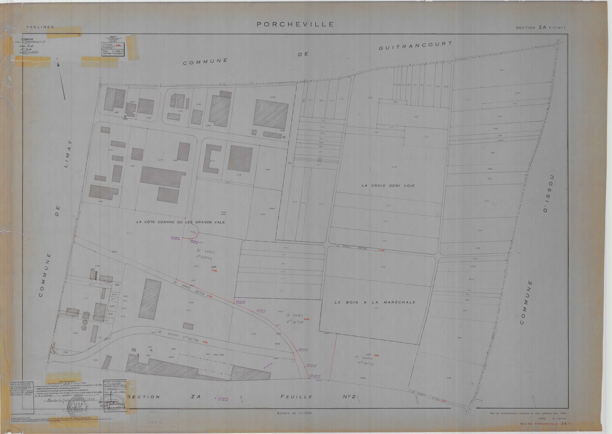 Porcheville - Plans du cadastre remembré