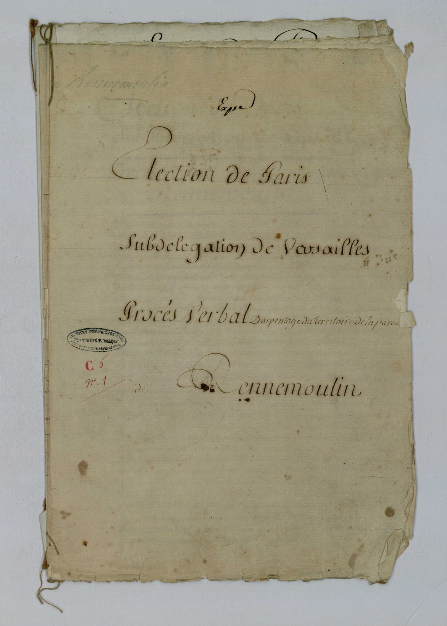 Rennemoulin - Procès-verbal d'arpentage du territoire de la paroisse de Rennemoulin
