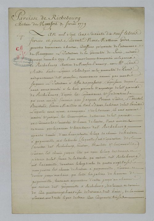 Richebourg - Procès-verbal d'arpentage du territoire de la paroisse de Richebourg