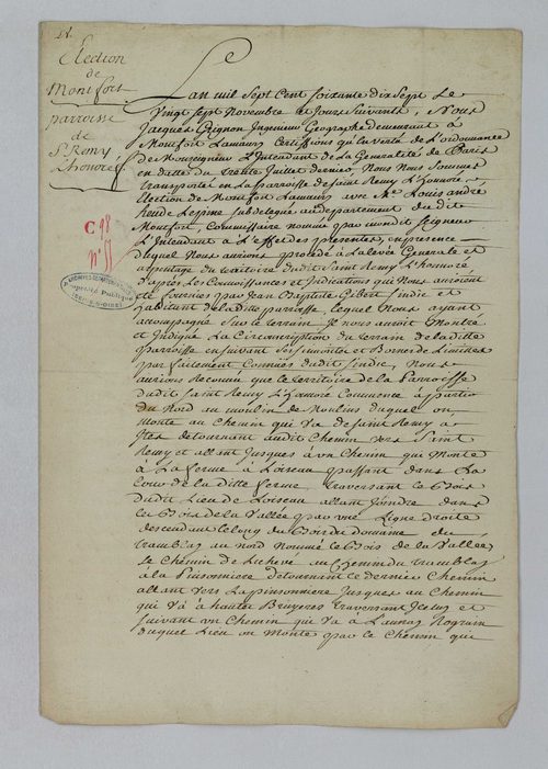 Saint-Rémy-l'Honoré - Procès-verbal d'arpentage du territoire de la paroisse de Saint-Rémy-l'Honoré