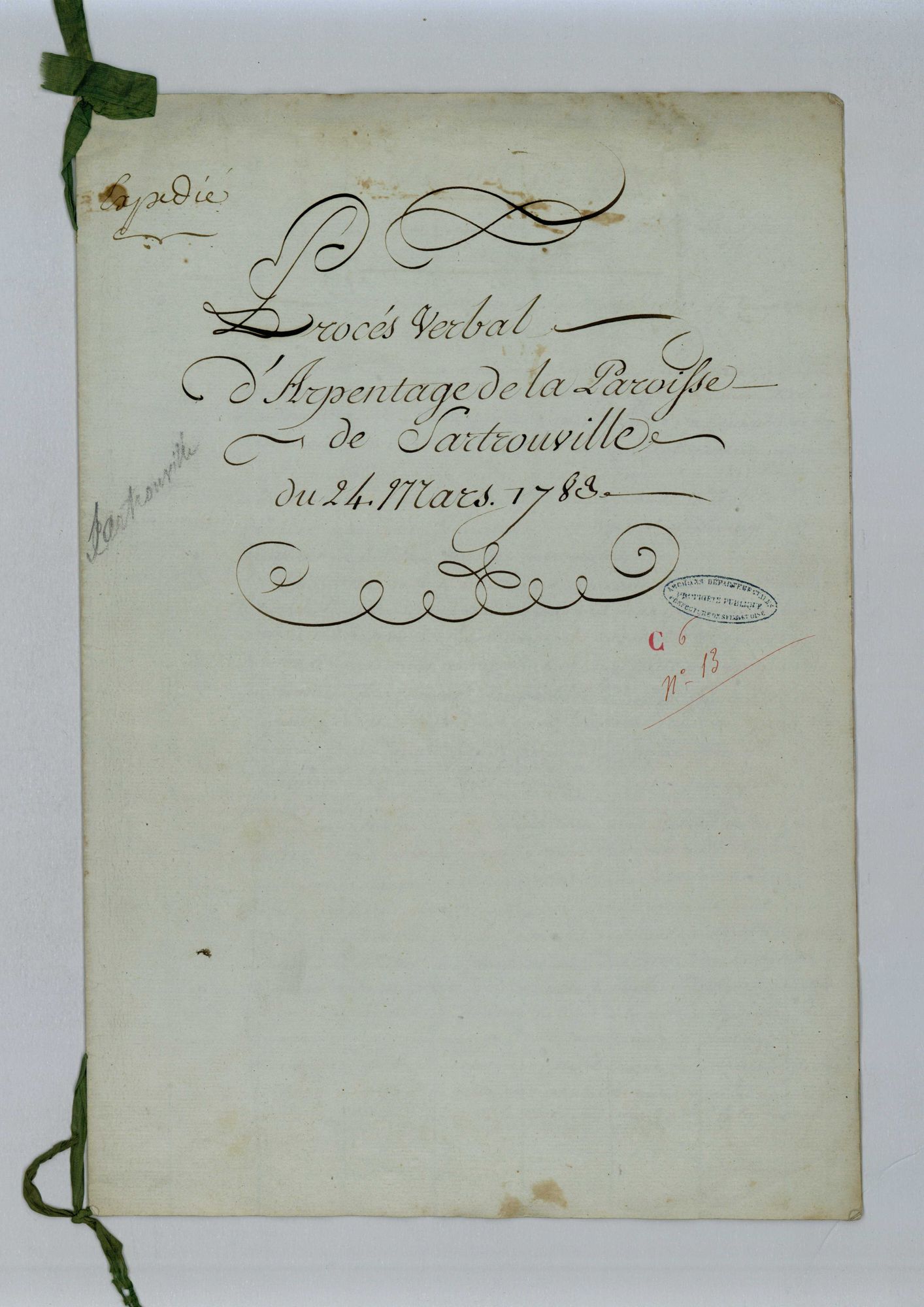 Sartrouville - Procès-verbal d'arpentage du territoire de la paroisse de Sartrouville