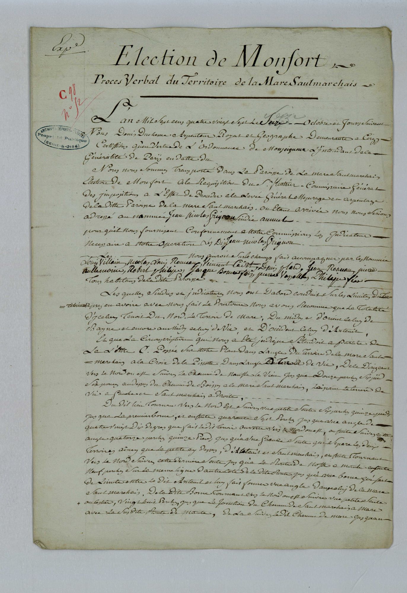 Saulx-Marchais - Procès-verbal d'arpentage du territoire de la paroisse de Saulx-Marchais