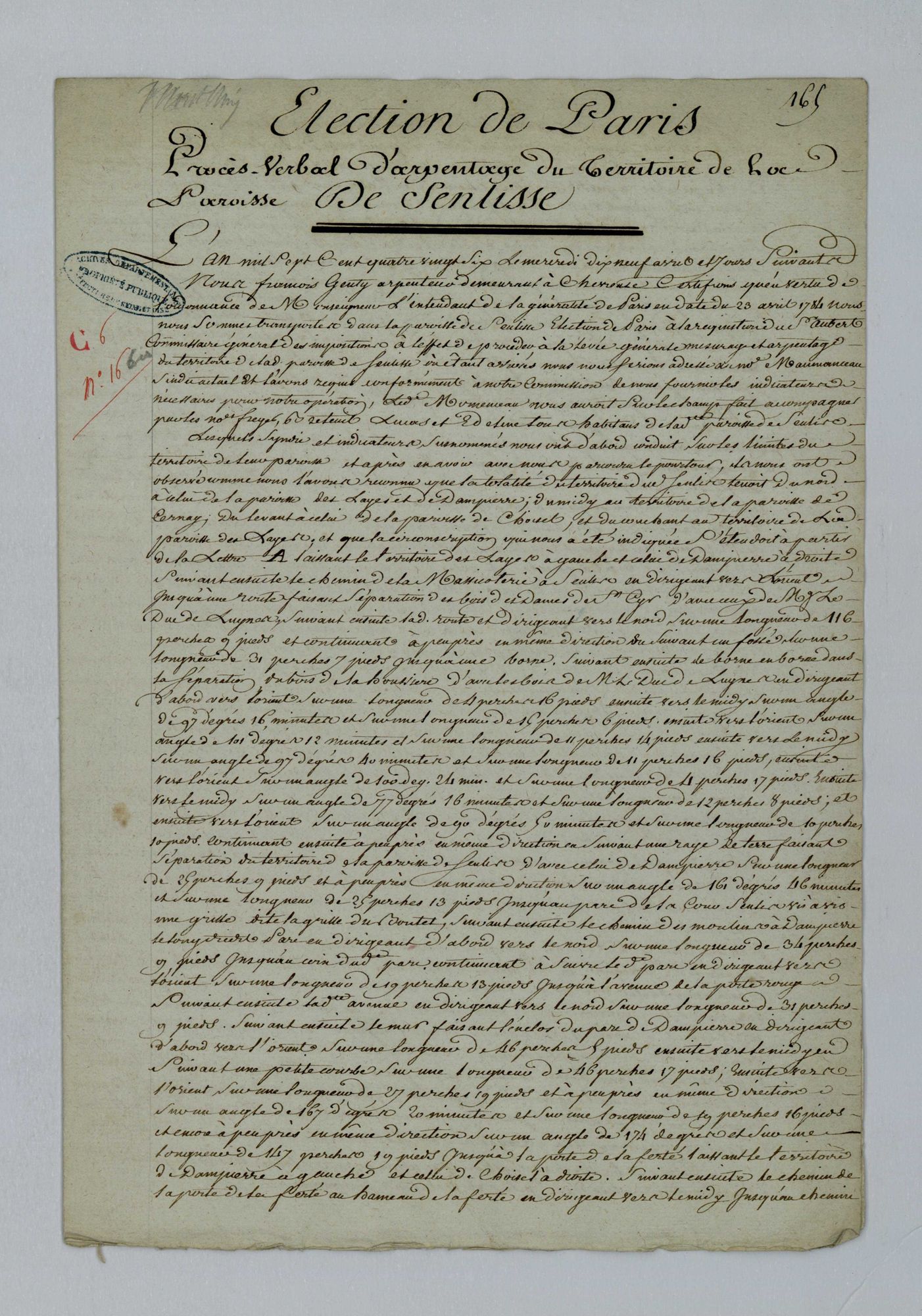 Senlisse - Procès-verbal d'arpentage du territoire de la paroisse de Senlisse