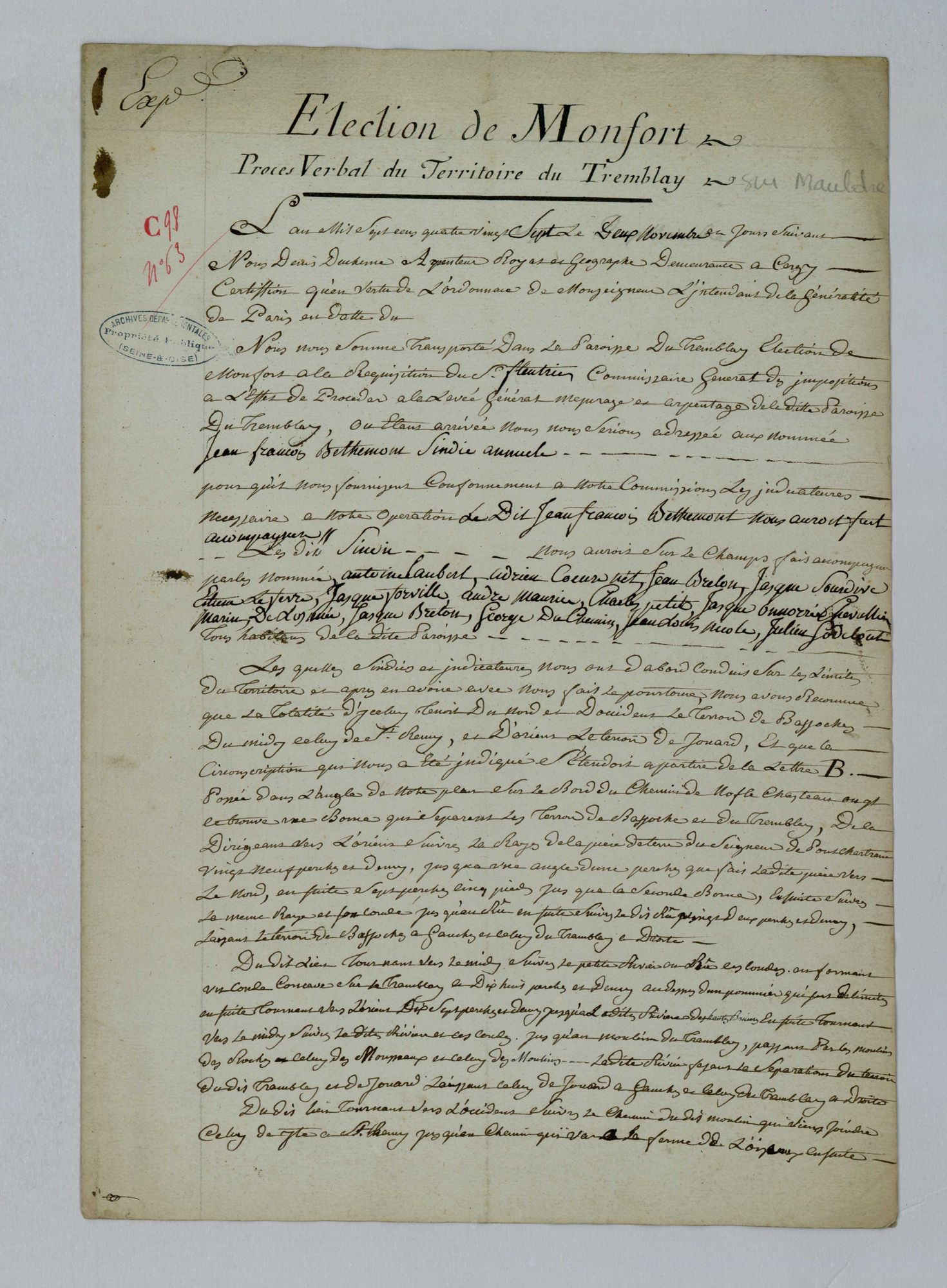 Le Tremblay-sur-Mauldre - Procès-verbal d'arpentage du territoire de la paroisse du Tremblay-sur-Mauldre