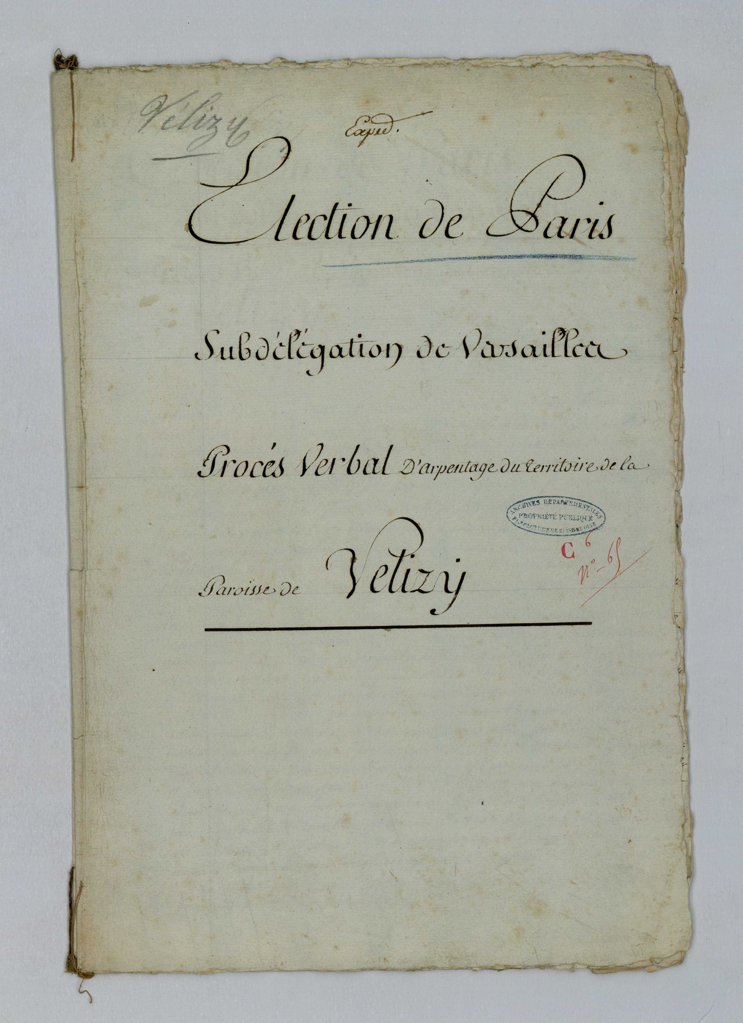 Vélizy-Villacoublay - Procès-verbal d'arpentage du territoire de la paroisse de Vélizy-Villacoublay