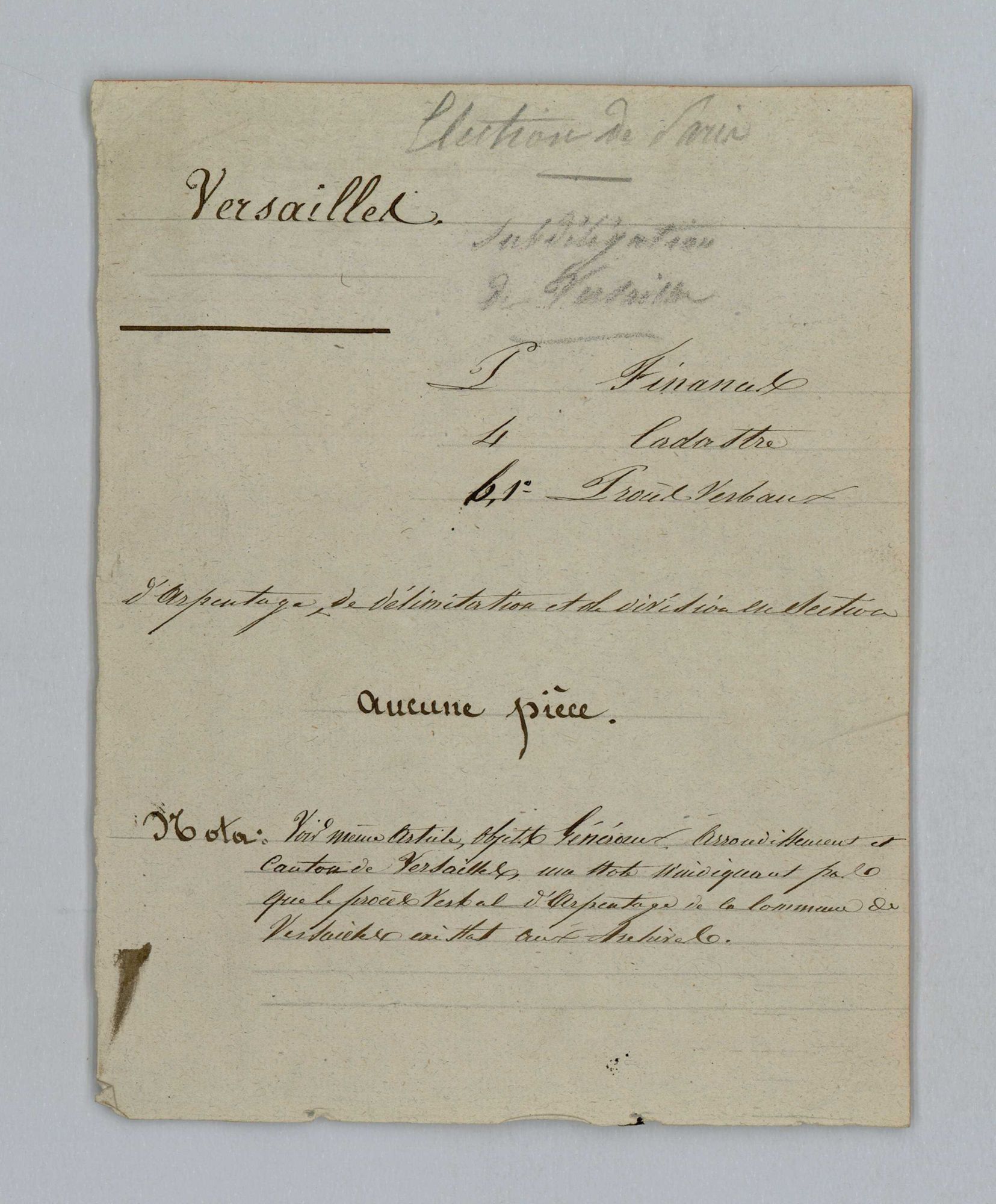Versailles - Procès-verbal d'arpentage du territoire de la paroisse de Versailles