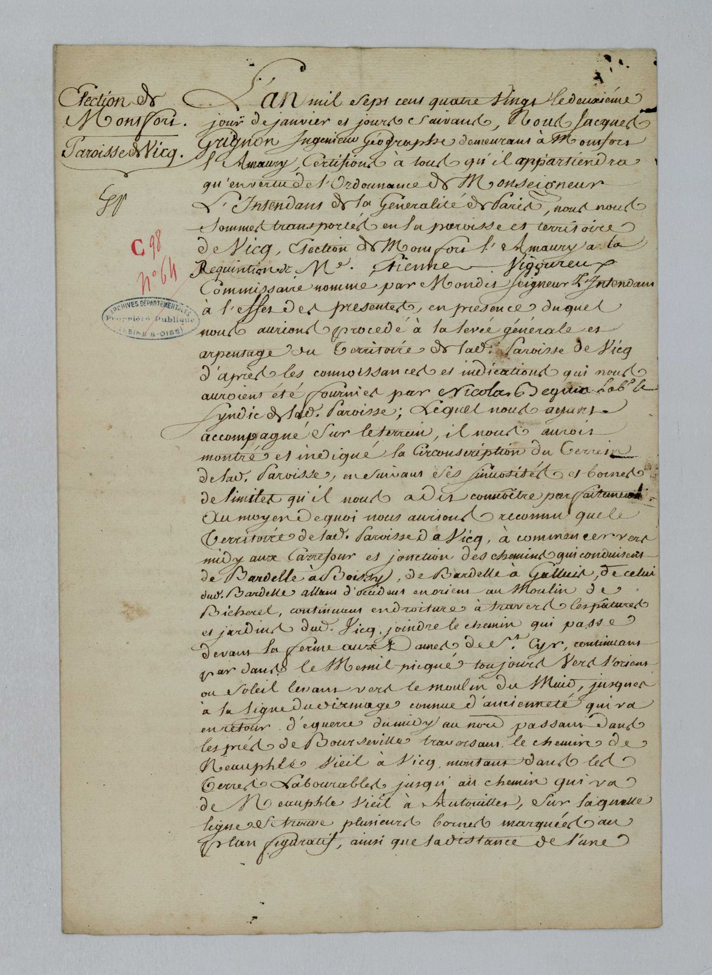 Vicq - Procès-verbal d'arpentage du territoire de la paroisse de Vicq