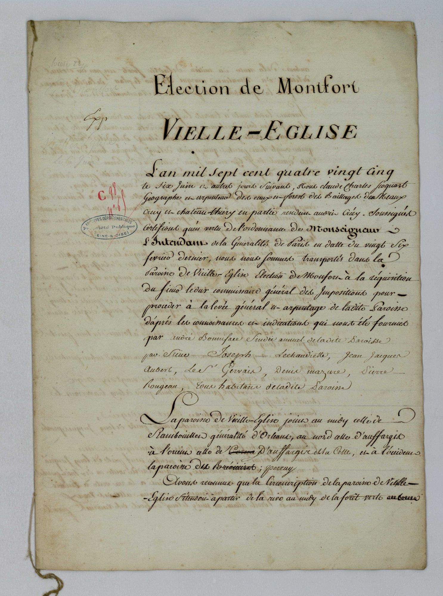 Vieille-Église-en-Yvelines - Procès-verbal d'arpentage du territoire de la paroisse de Vieille-Eglise-en-Yvelines