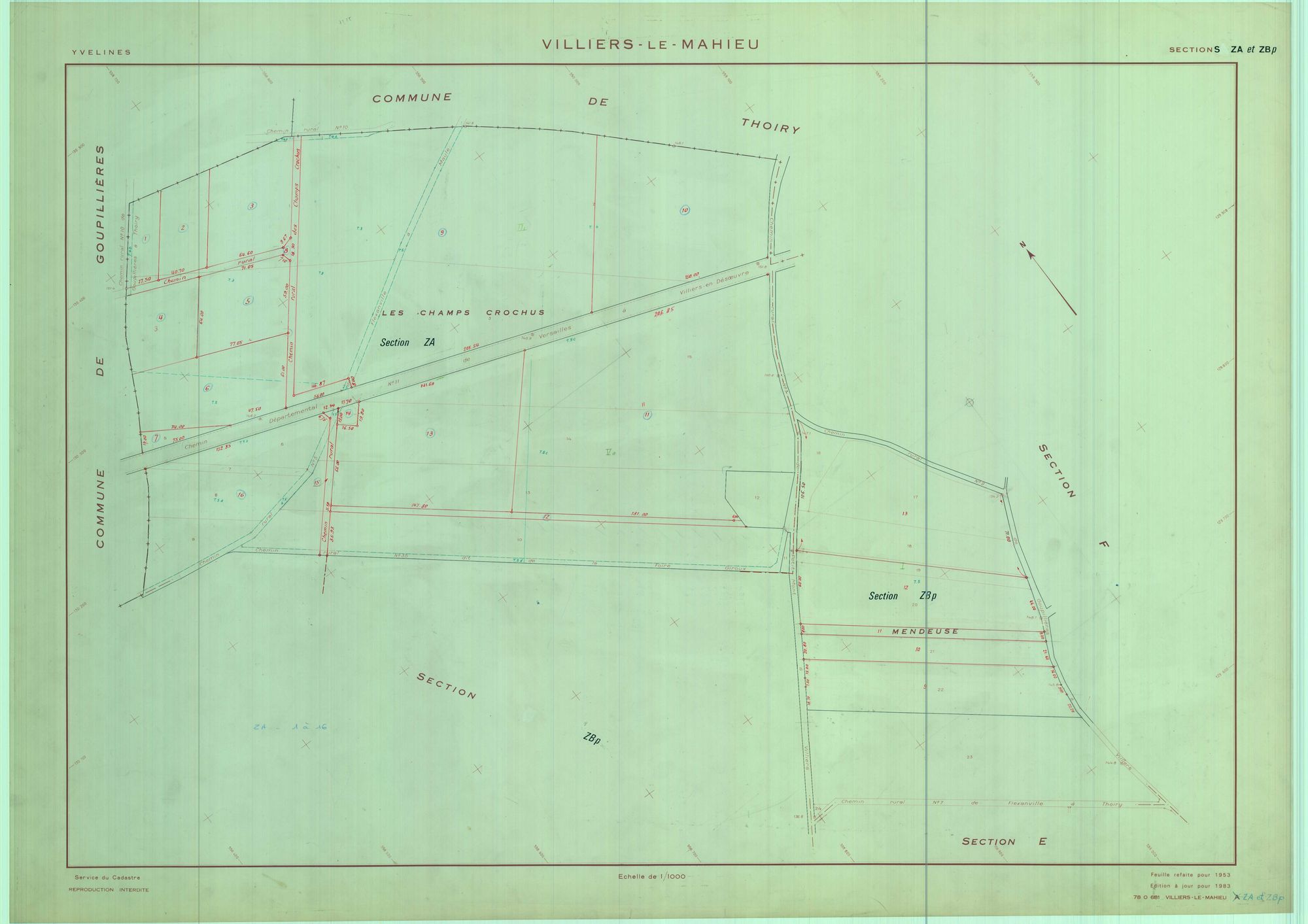 Villiers-le-Mahieu - Plans du cadastre remembré