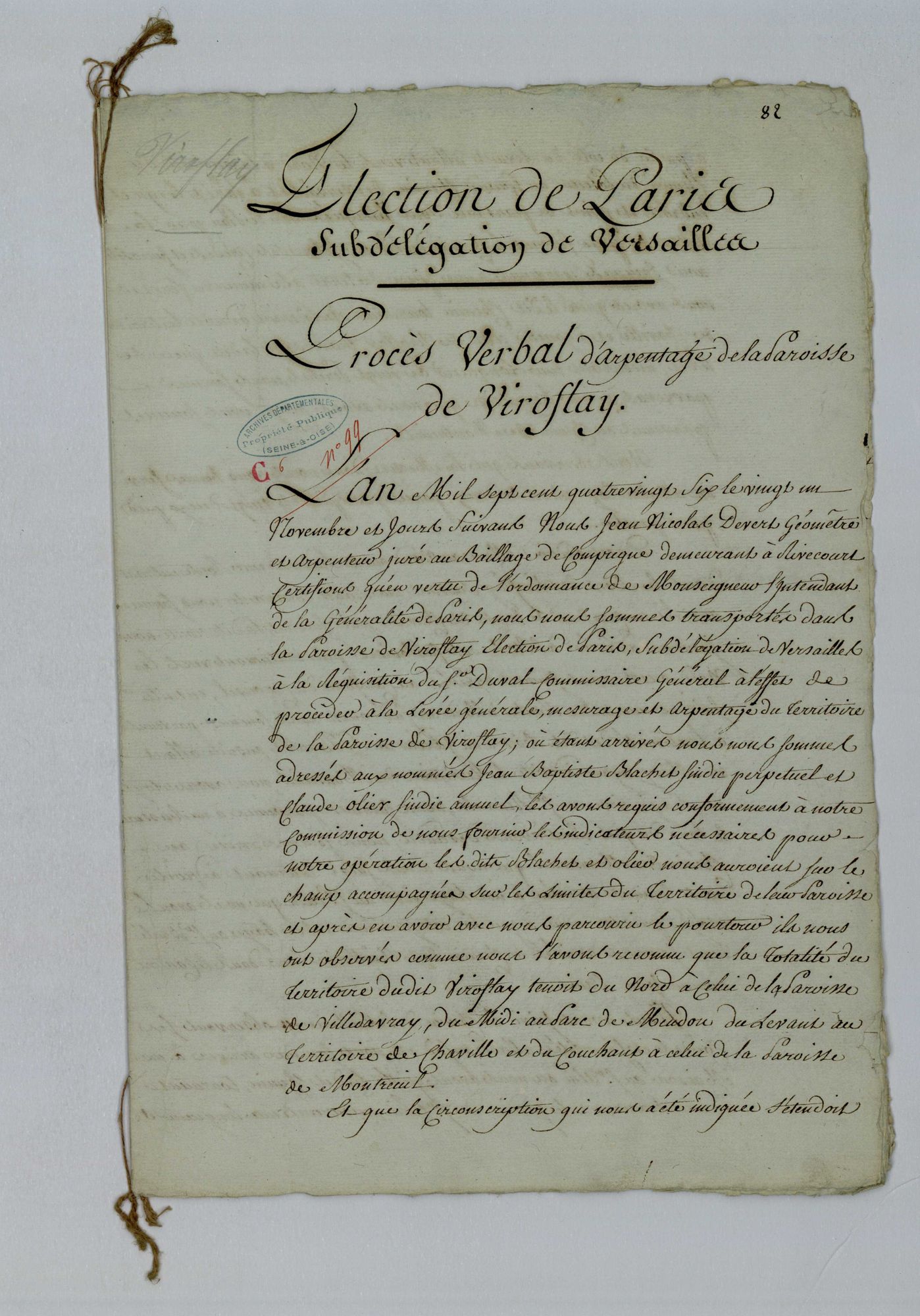 Viroflay - Procès-verbal d'arpentage du territoire de la paroisse de Viroflay