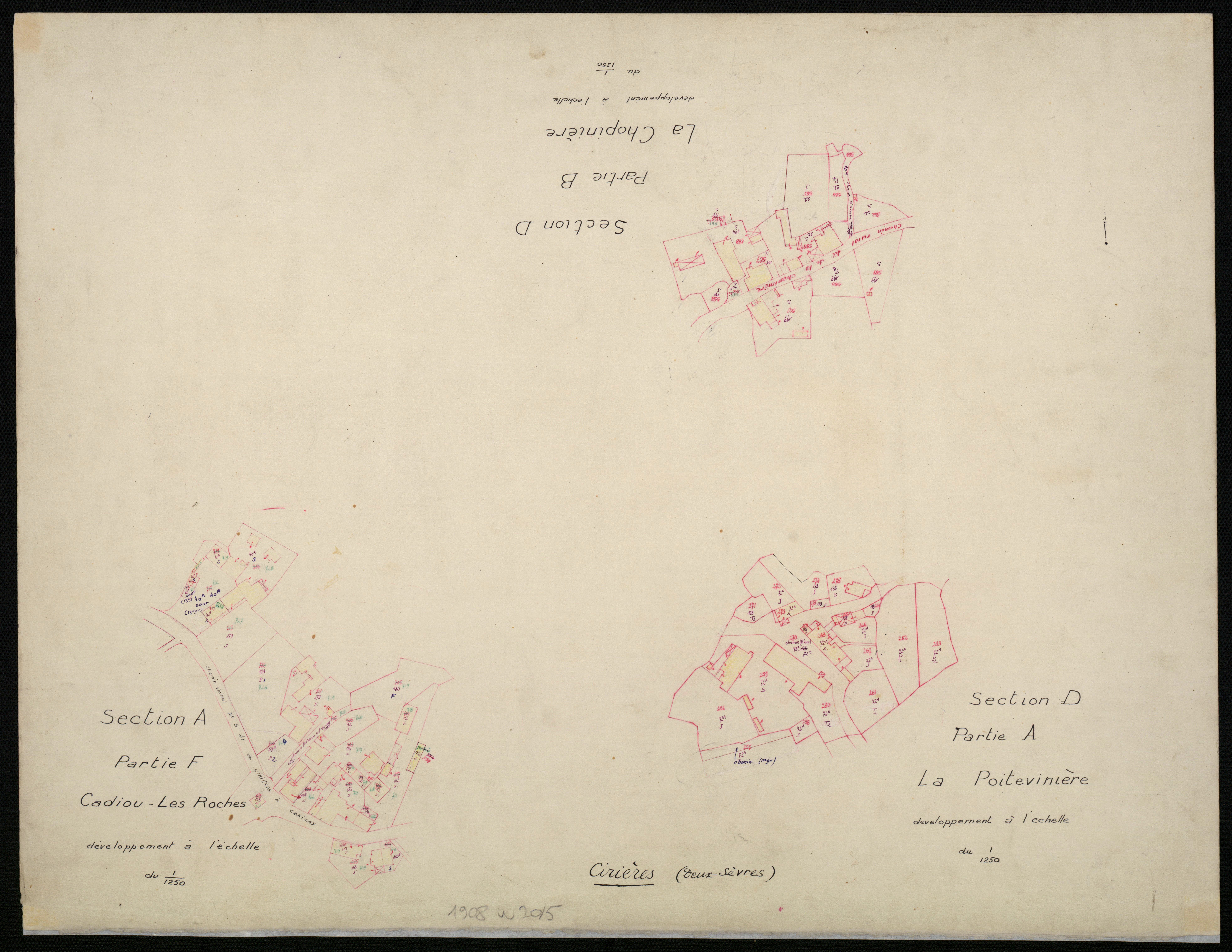 Cirières - FRAD079_CADASTRE_RECENT Développements de la section A – partie F ; et de la section D – parties A et B 