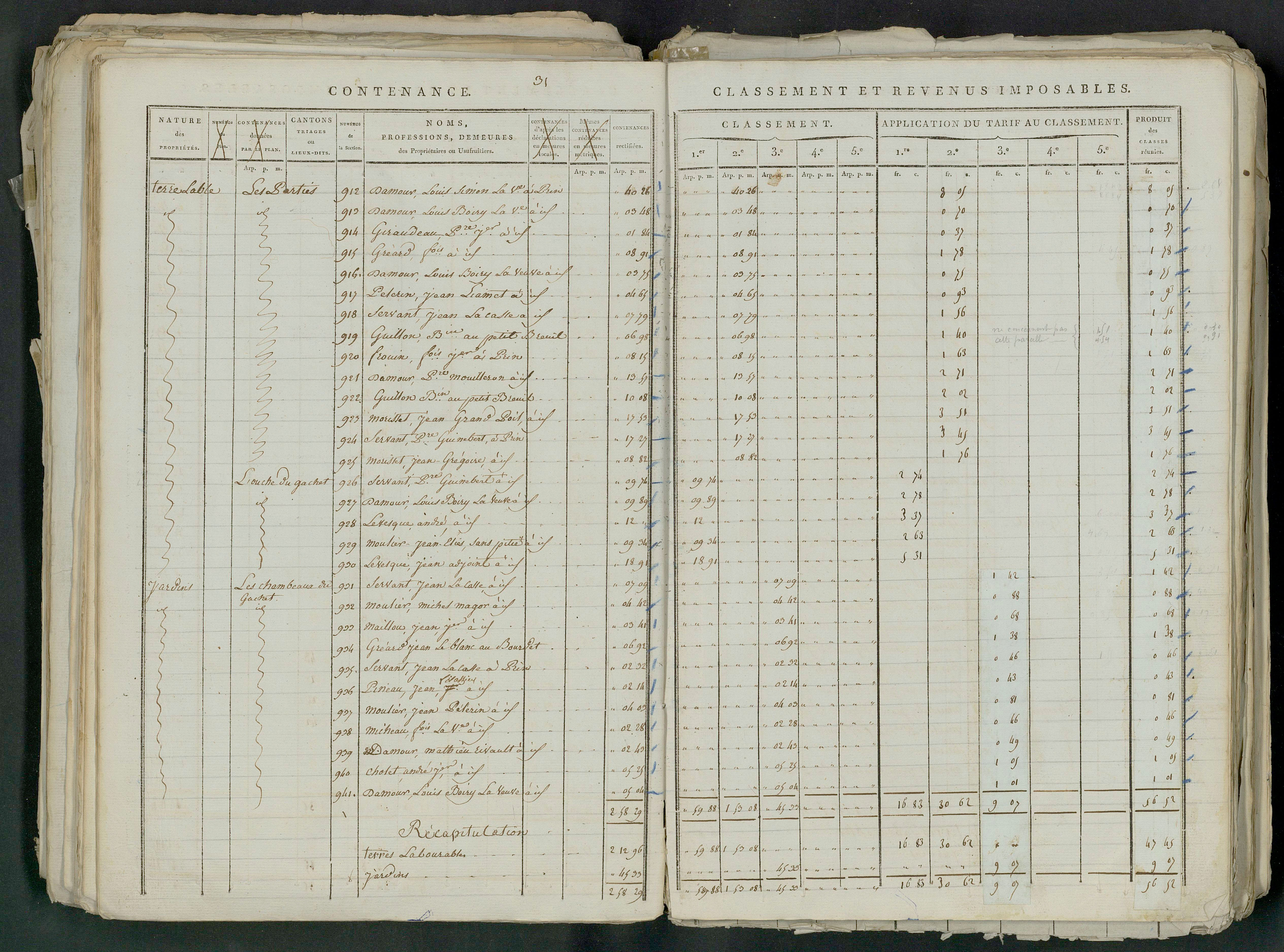 Prin-Deyrançon - FRAD079_CADASTRE_NAPOLEONIEN_MATRICES État de section et relevé des numéros de même nature de propriété 