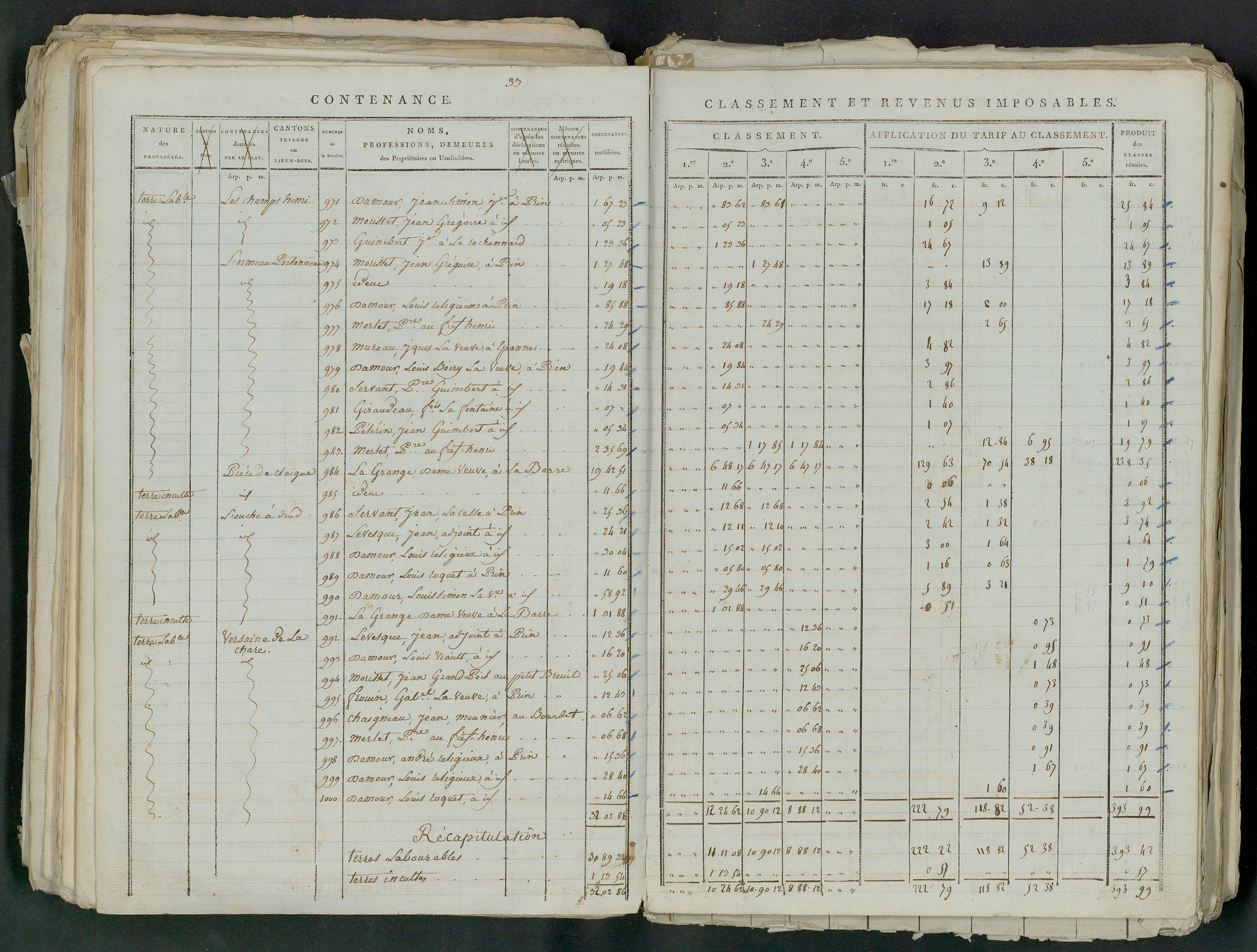 Prin-Deyrançon - FRAD079_CADASTRE_NAPOLEONIEN_MATRICES État de section et relevé des numéros de même nature de propriété 