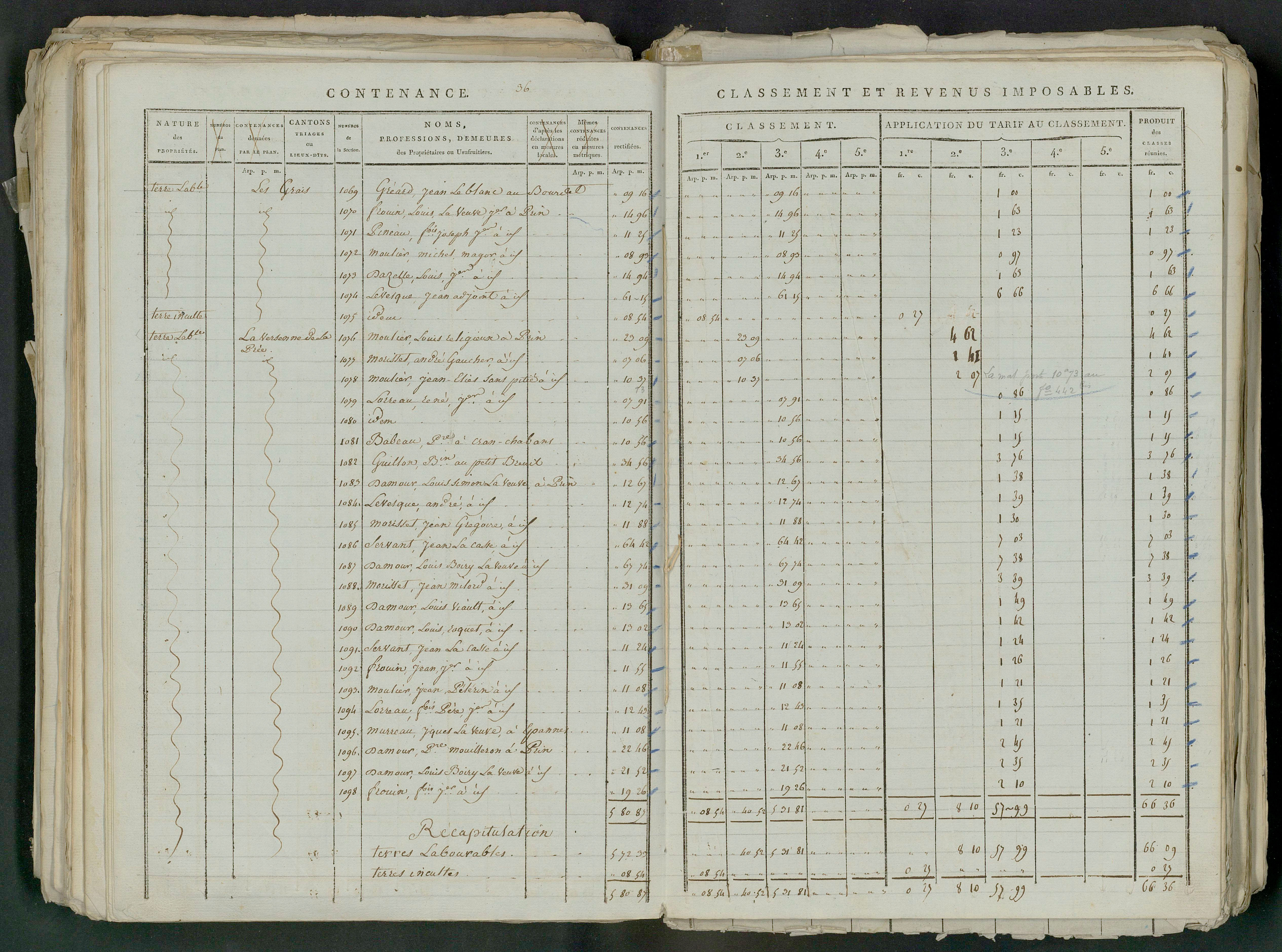 Prin-Deyrançon - FRAD079_CADASTRE_NAPOLEONIEN_MATRICES État de section et relevé des numéros de même nature de propriété 