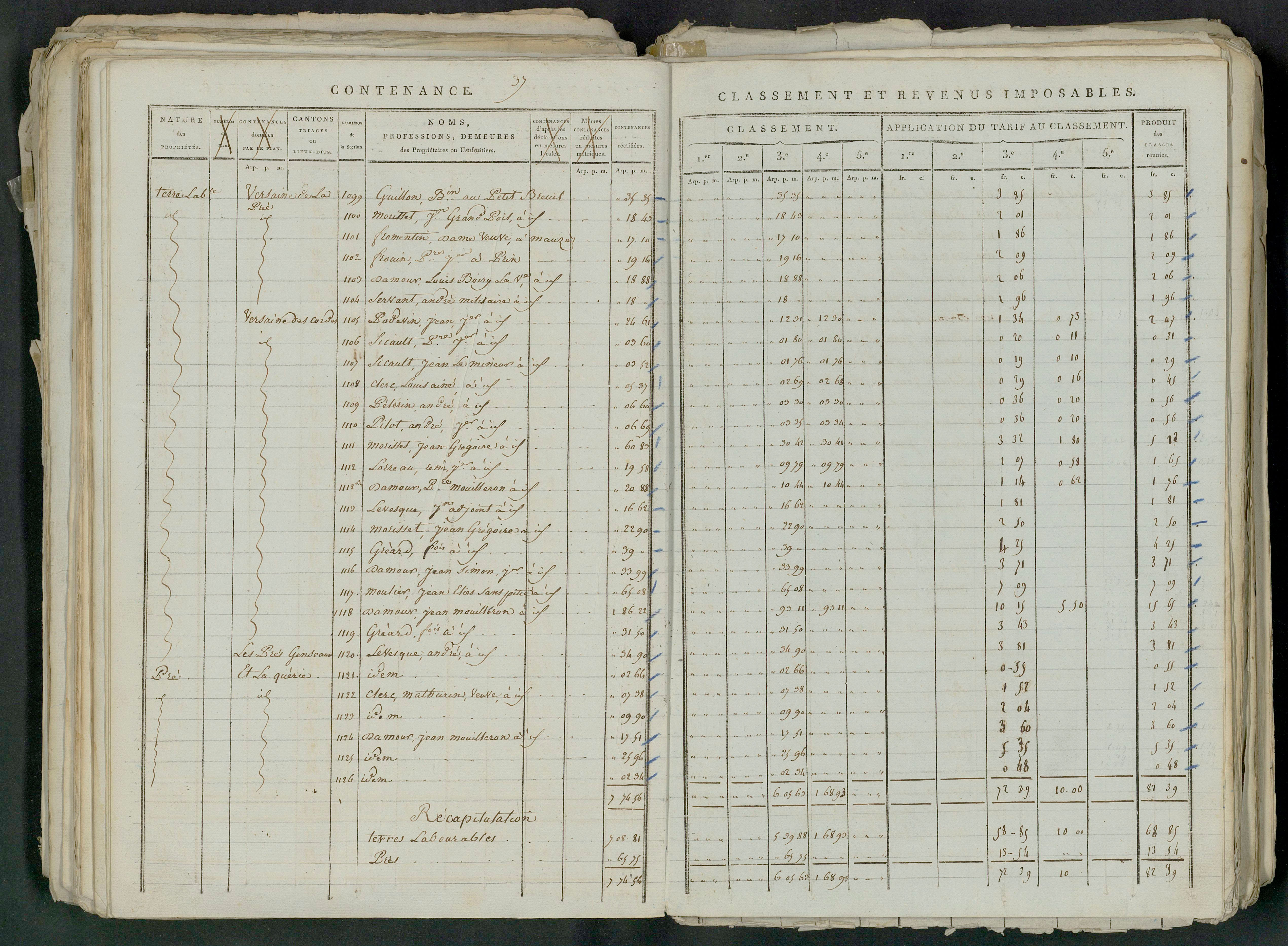 Prin-Deyrançon - FRAD079_CADASTRE_NAPOLEONIEN_MATRICES État de section et relevé des numéros de même nature de propriété 