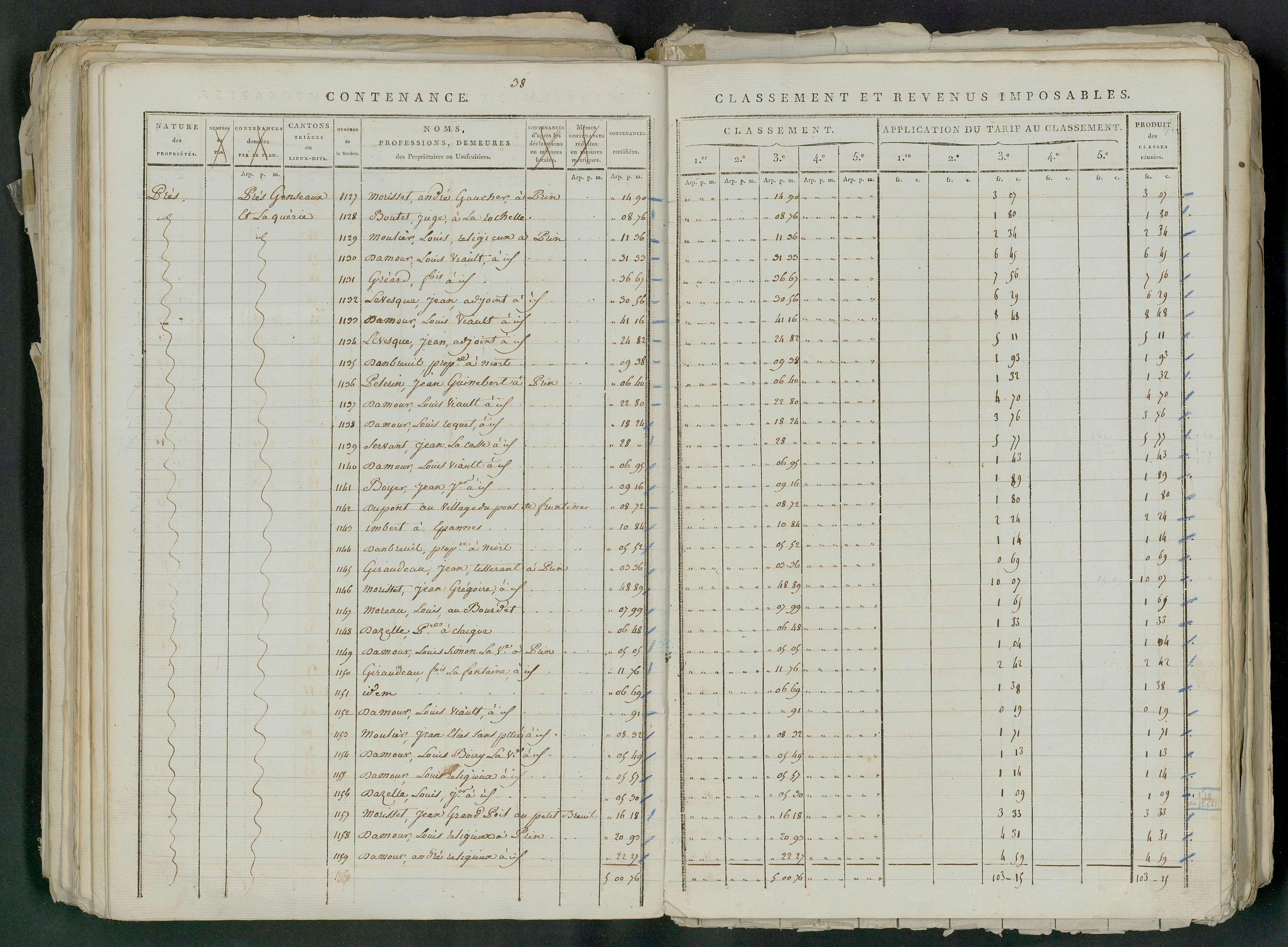 Prin-Deyrançon - FRAD079_CADASTRE_NAPOLEONIEN_MATRICES État de section et relevé des numéros de même nature de propriété 