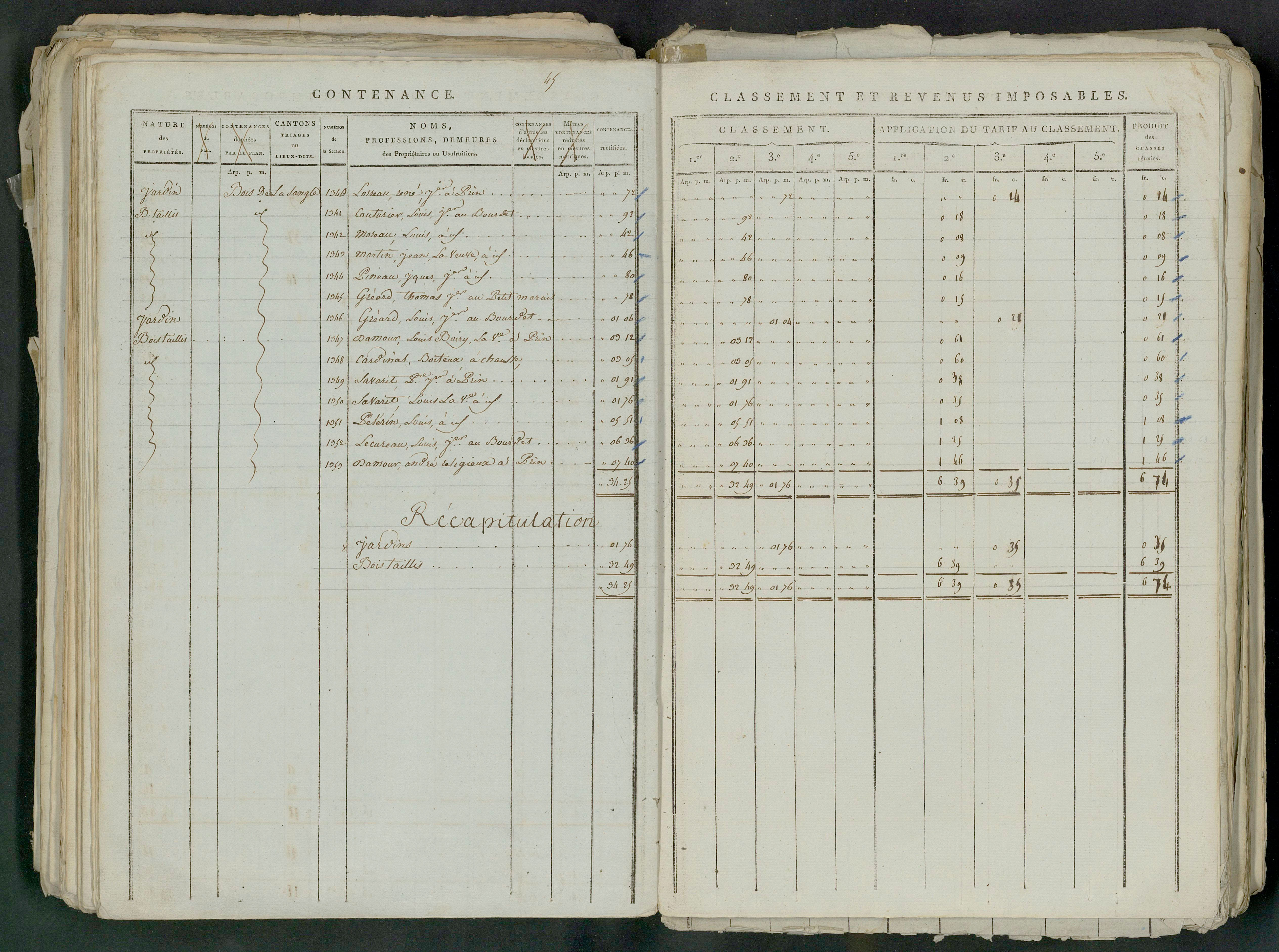 Prin-Deyrançon - FRAD079_CADASTRE_NAPOLEONIEN_MATRICES État de section et relevé des numéros de même nature de propriété 