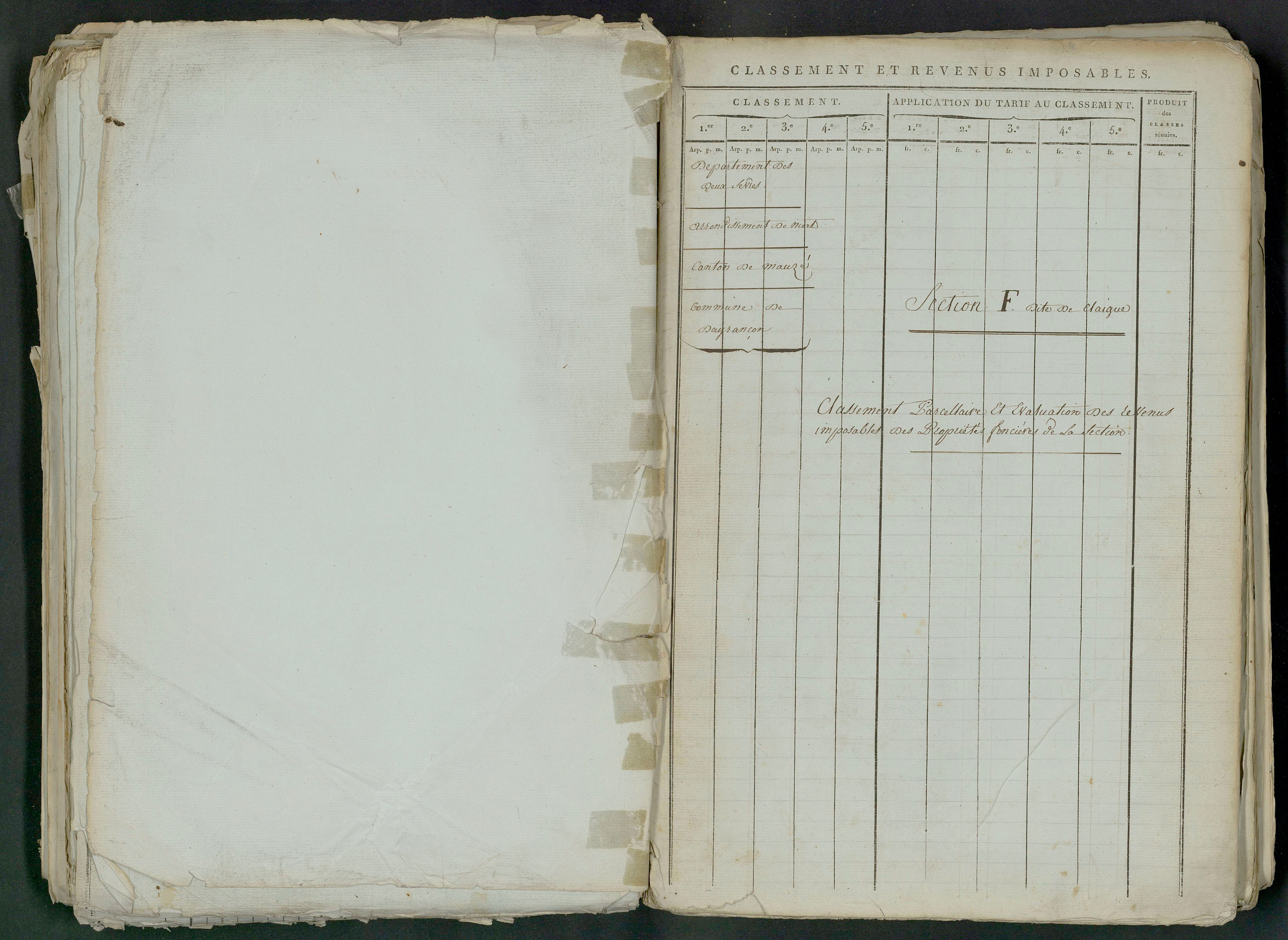 Prin-Deyrançon - FRAD079_CADASTRE_NAPOLEONIEN_MATRICES État de section et relevé des numéros de même nature de propriété 